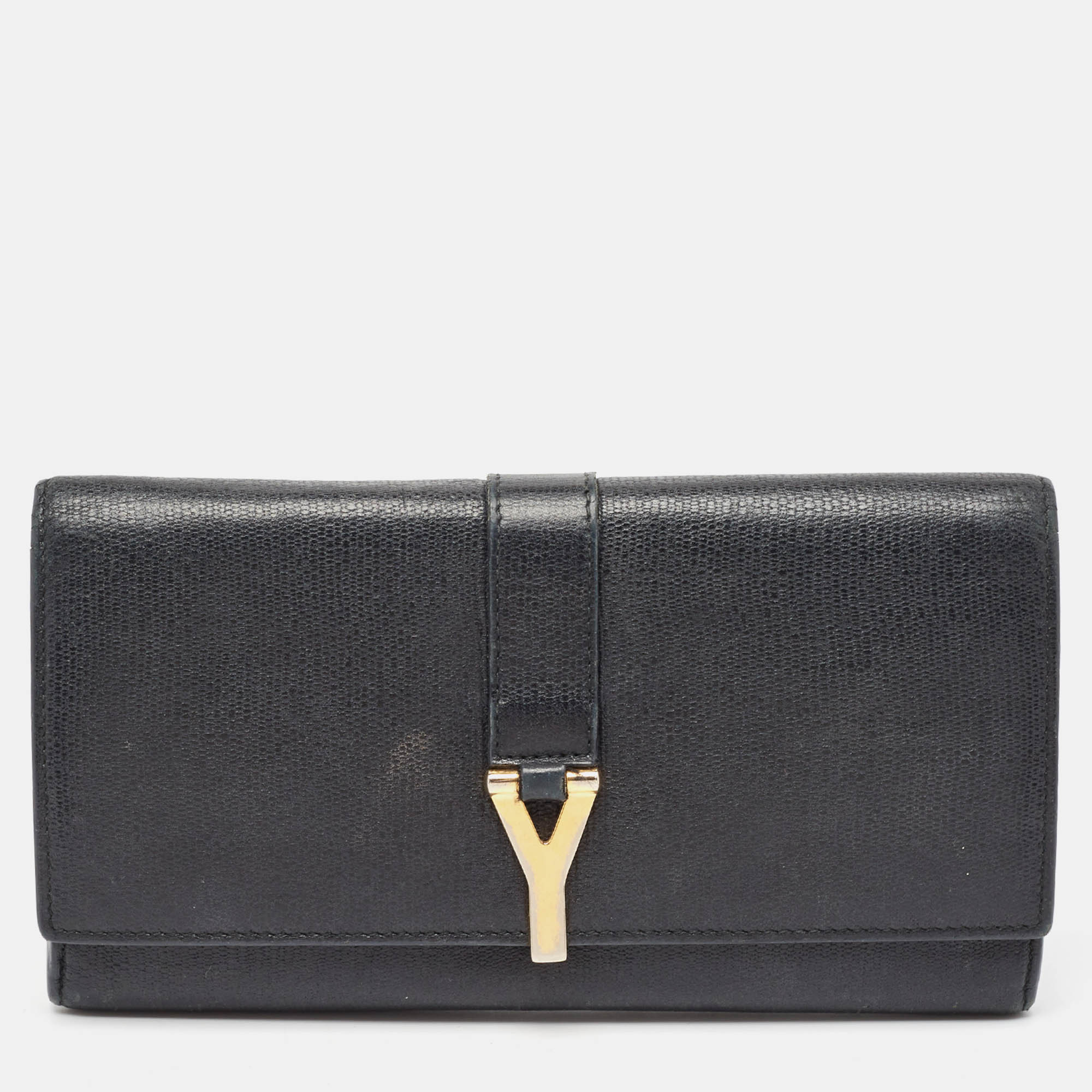 

Saint Laurent Black Leather Classic Y Flap Continental Wallet