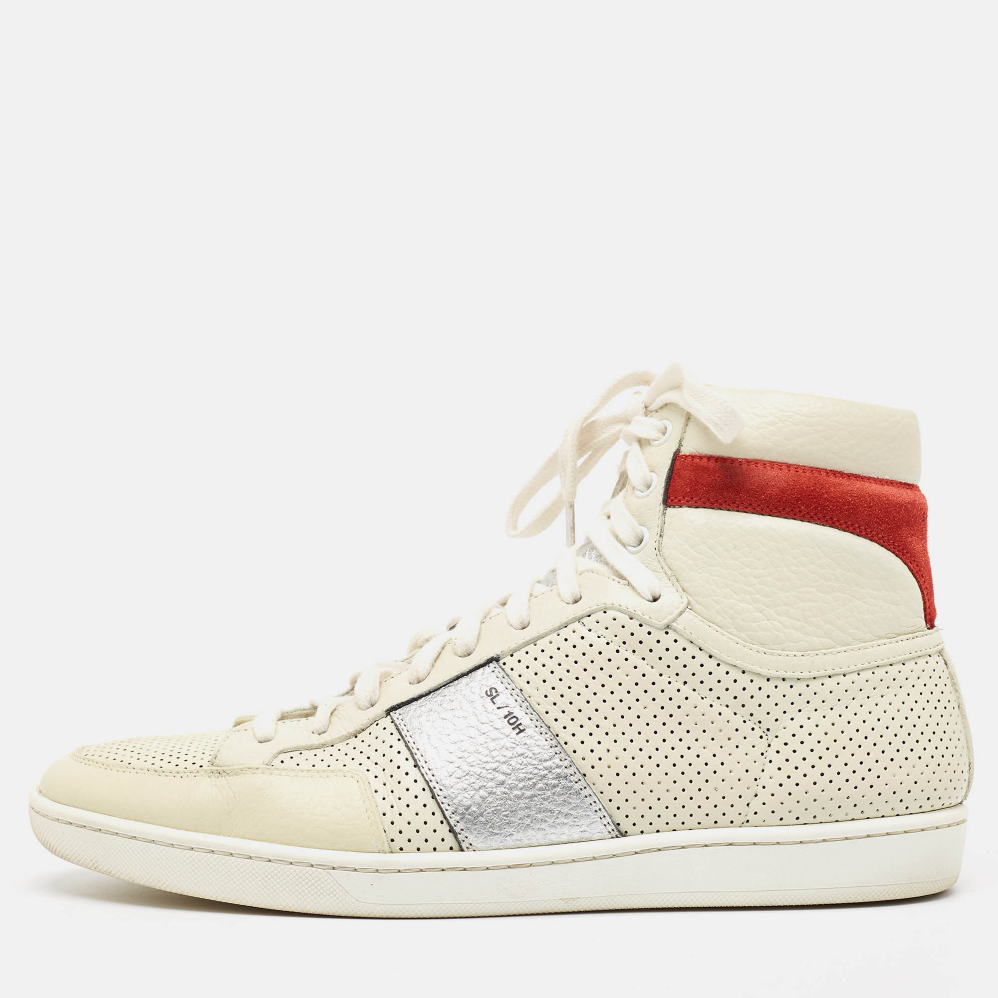 

Saint Laurent Paris White Perforated Leather High Top Sneakers Size
