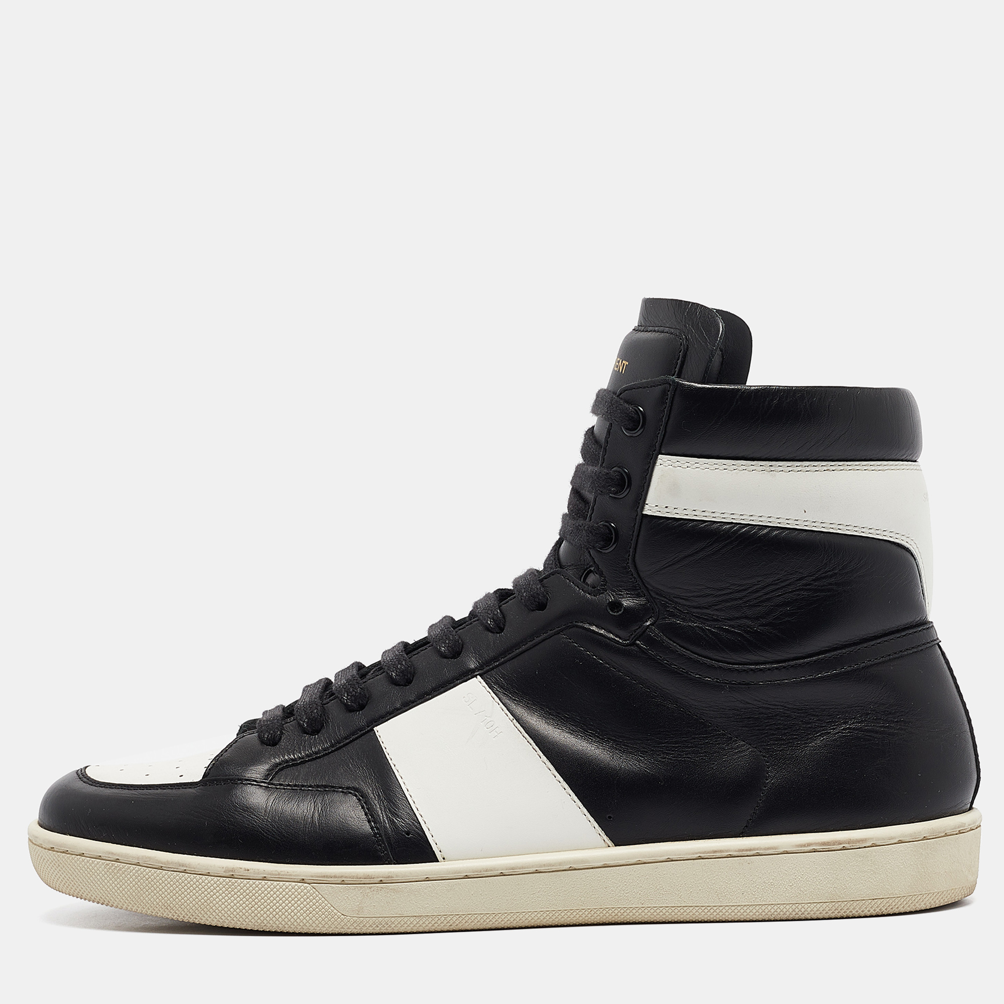 

Saint Laurent Black/White Leather Court Classic High Top Sneakers Size