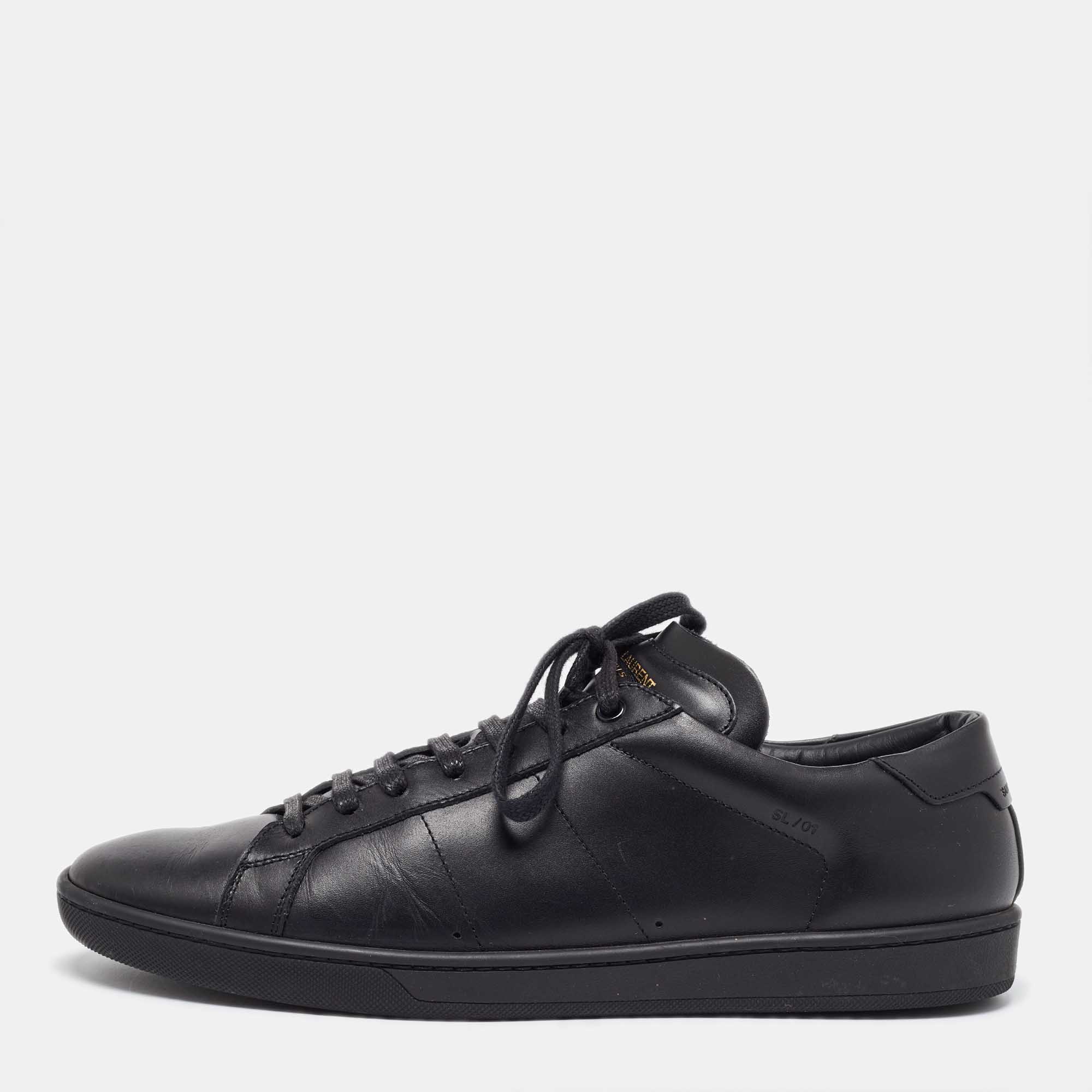 Pre-owned Saint Laurent Black Leather Andy Low Top Sneakers 44