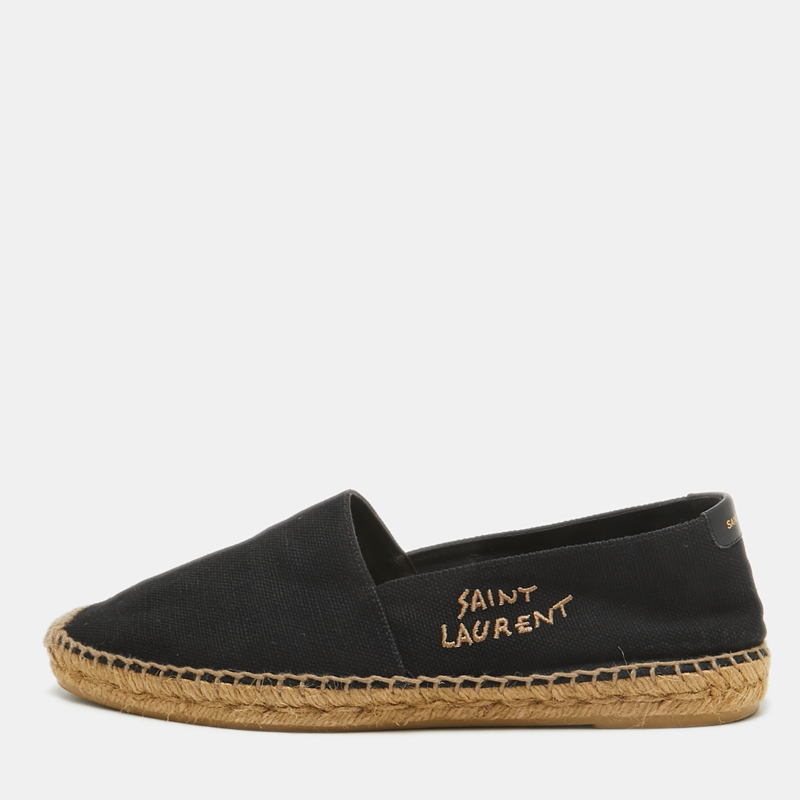 

Saint Laurent Black Canvas Logo Embroidered Espadrilles Size