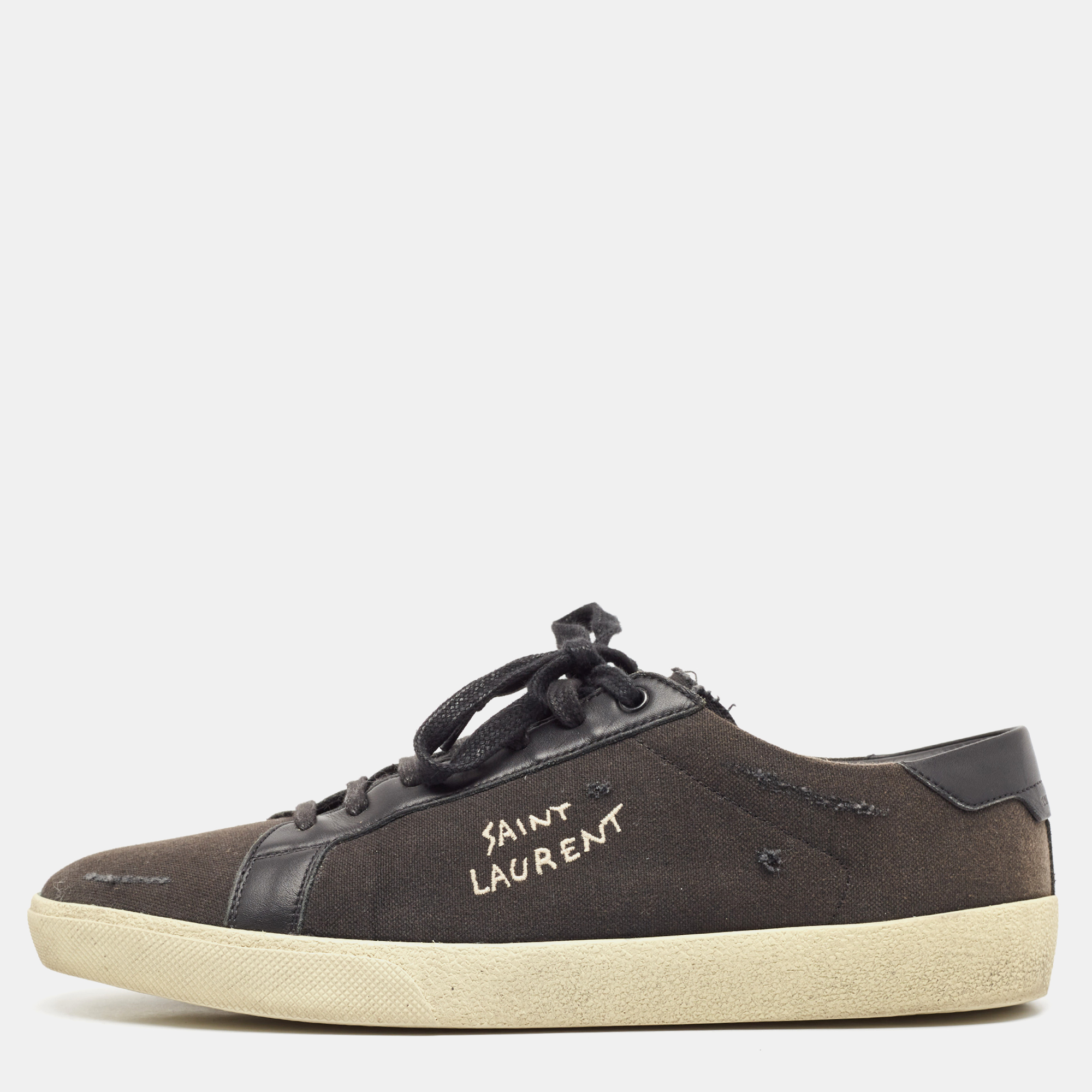 

Saint Laurent Black Distressed Canvas Court Classic Sneakers Size