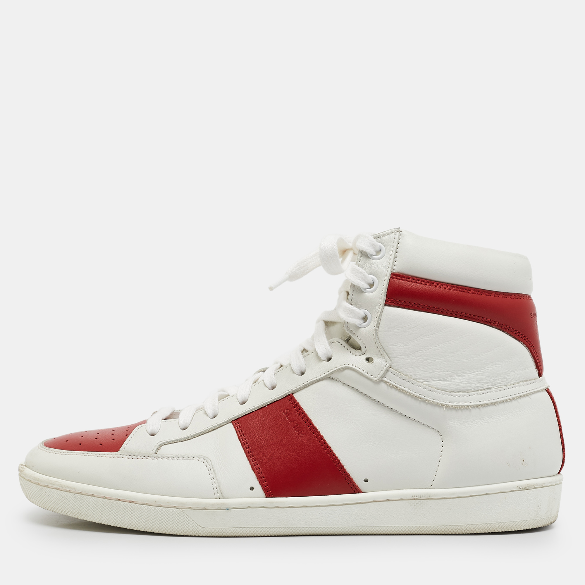 

Saint Laurent White/Red Leather and Suede High Top Sneakers Size