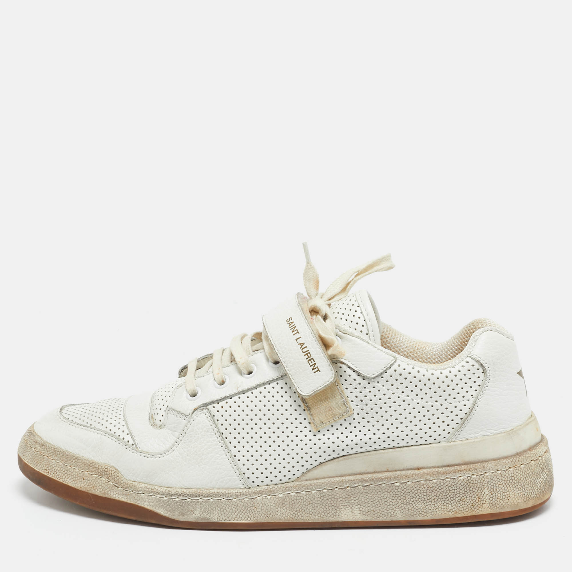 

Saint Laurent White Perforated Leather Low Top Sneakers Size