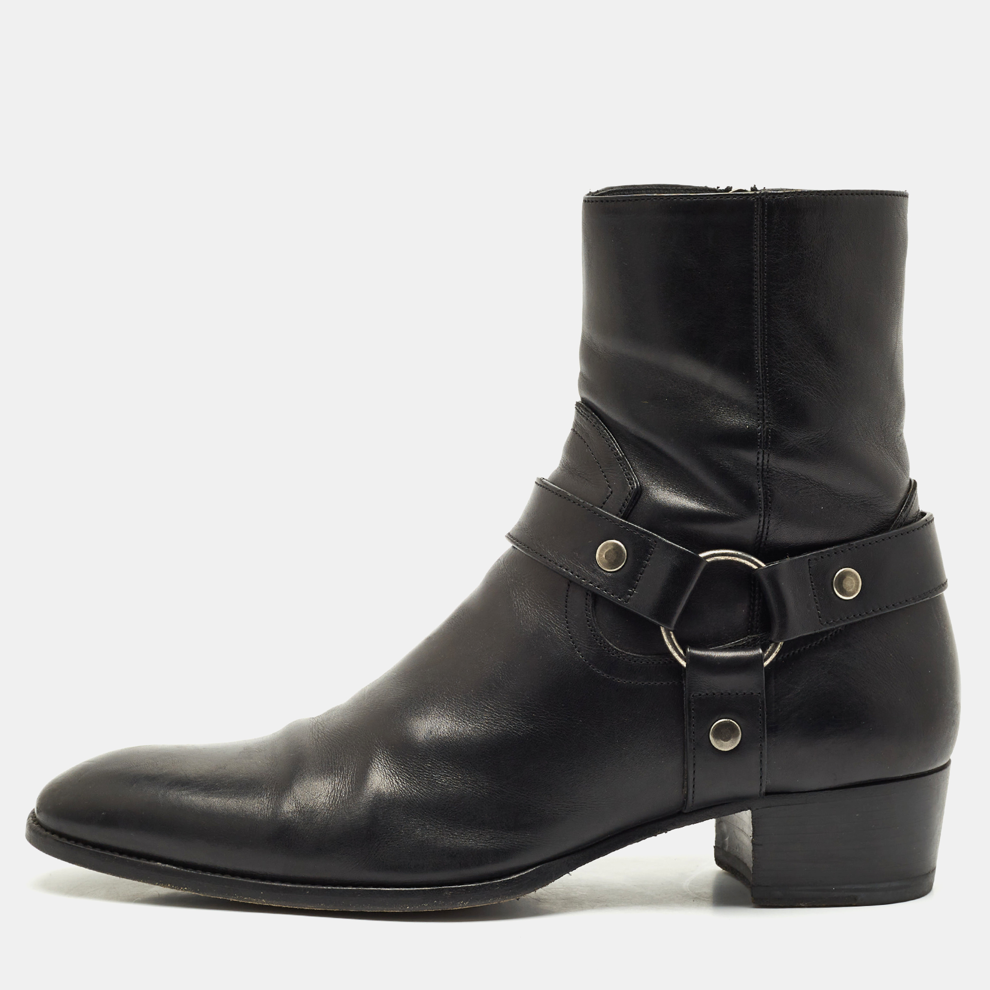 

Saint Laurent Black Leather Wyatt Harness Ankle Boots Size