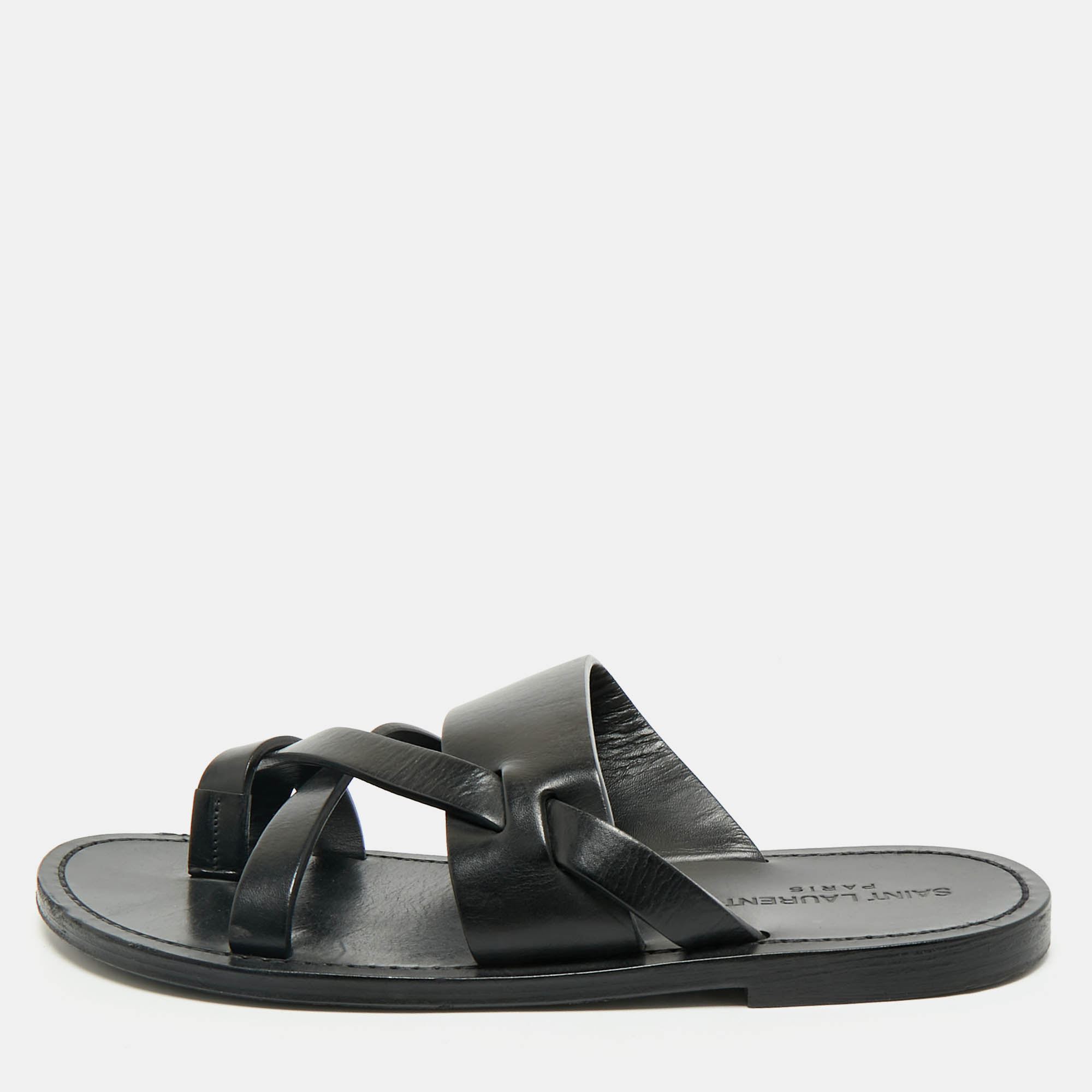

Saint Laurent Black Leather Culver Flat Slides Size