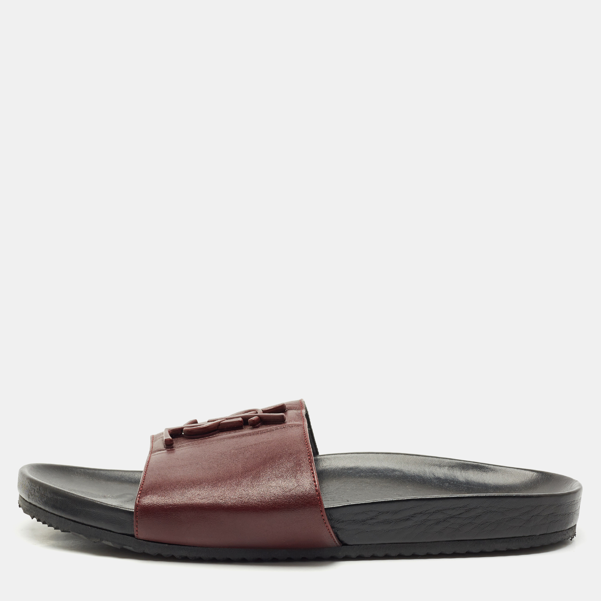 Pre-owned Saint Laurent Burgundy Leather Joan Flat Slides Size 41