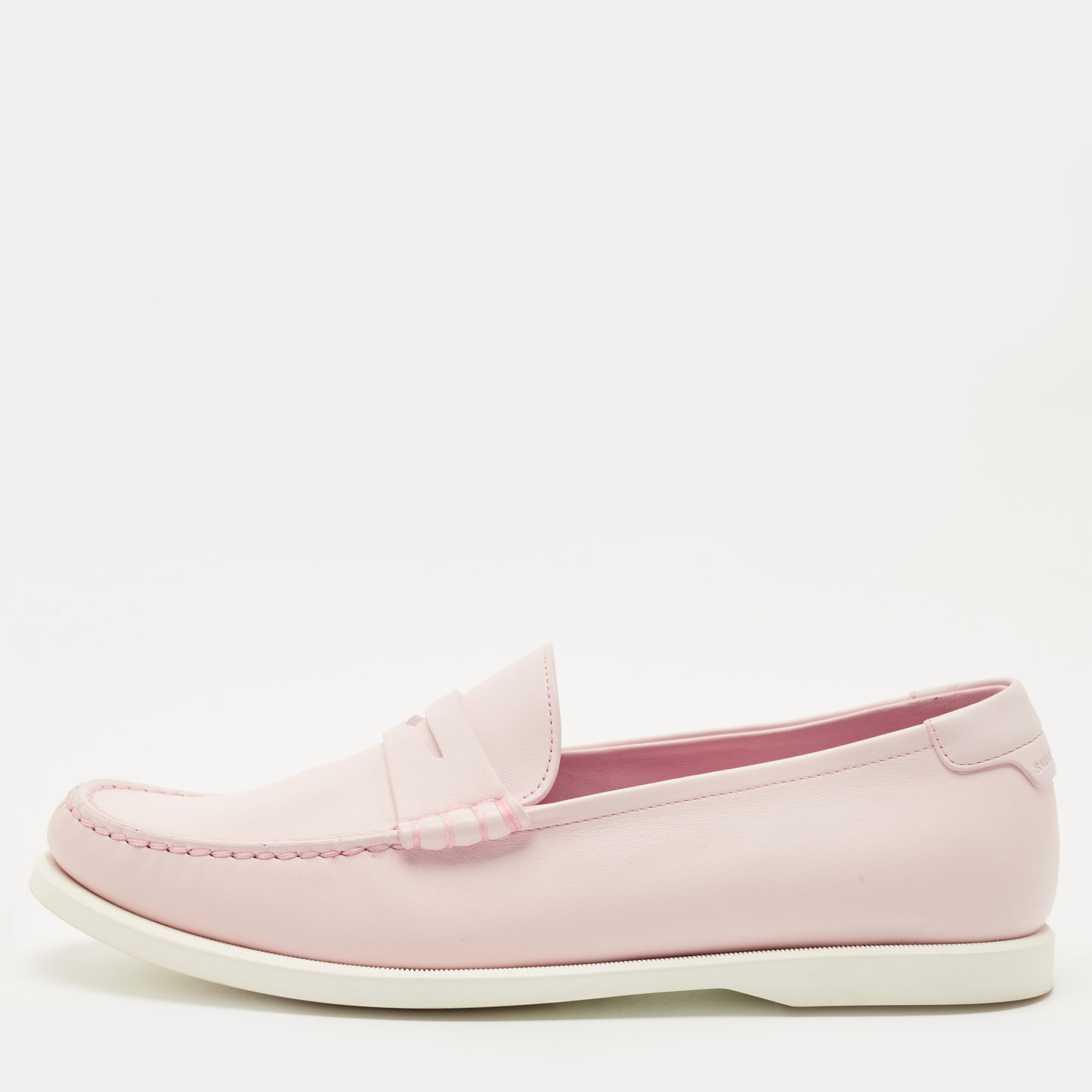 Saint Laurent Pink Leather Penny Loafers Size 42