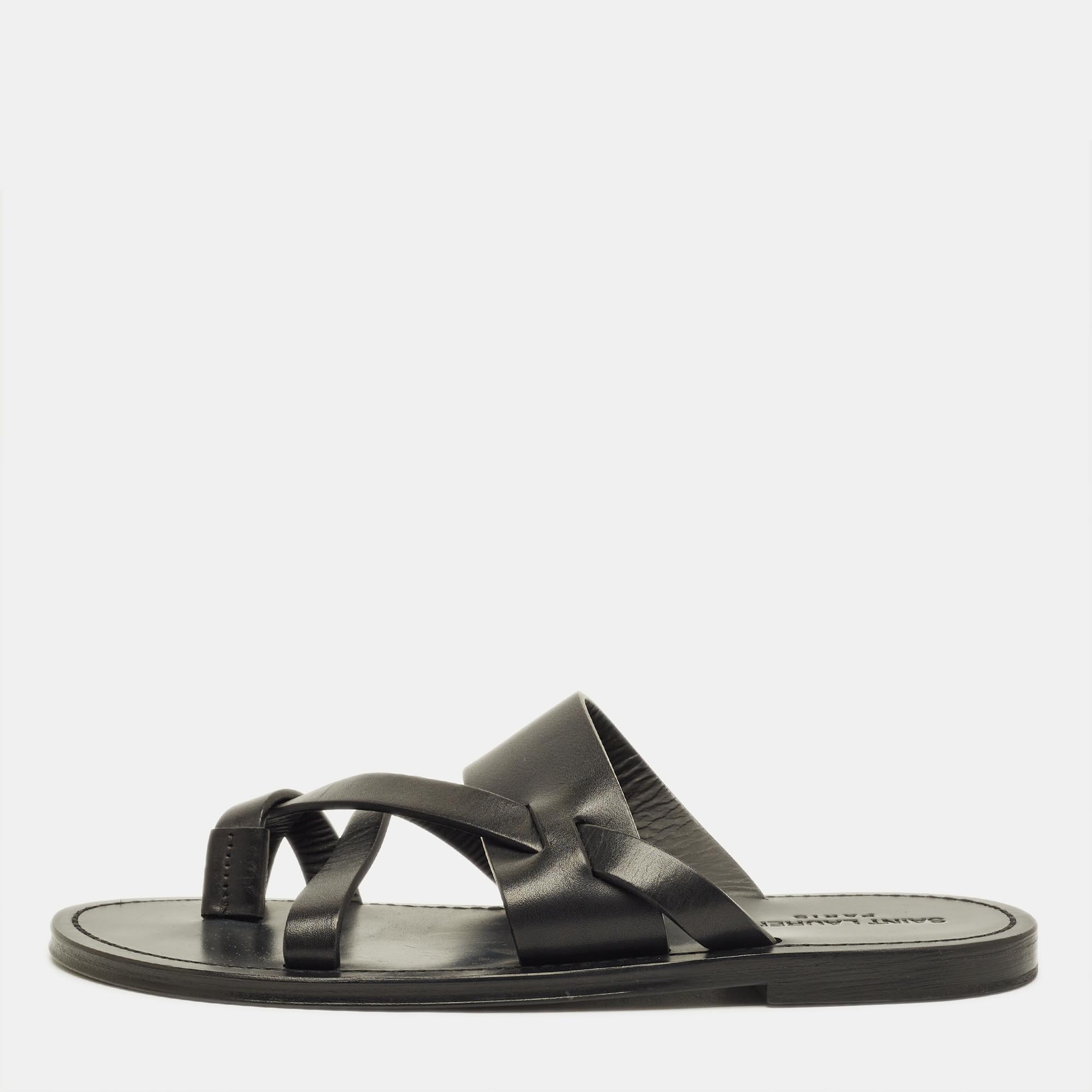 

Saint Laurent Black Leather Culver Flat Slide Size