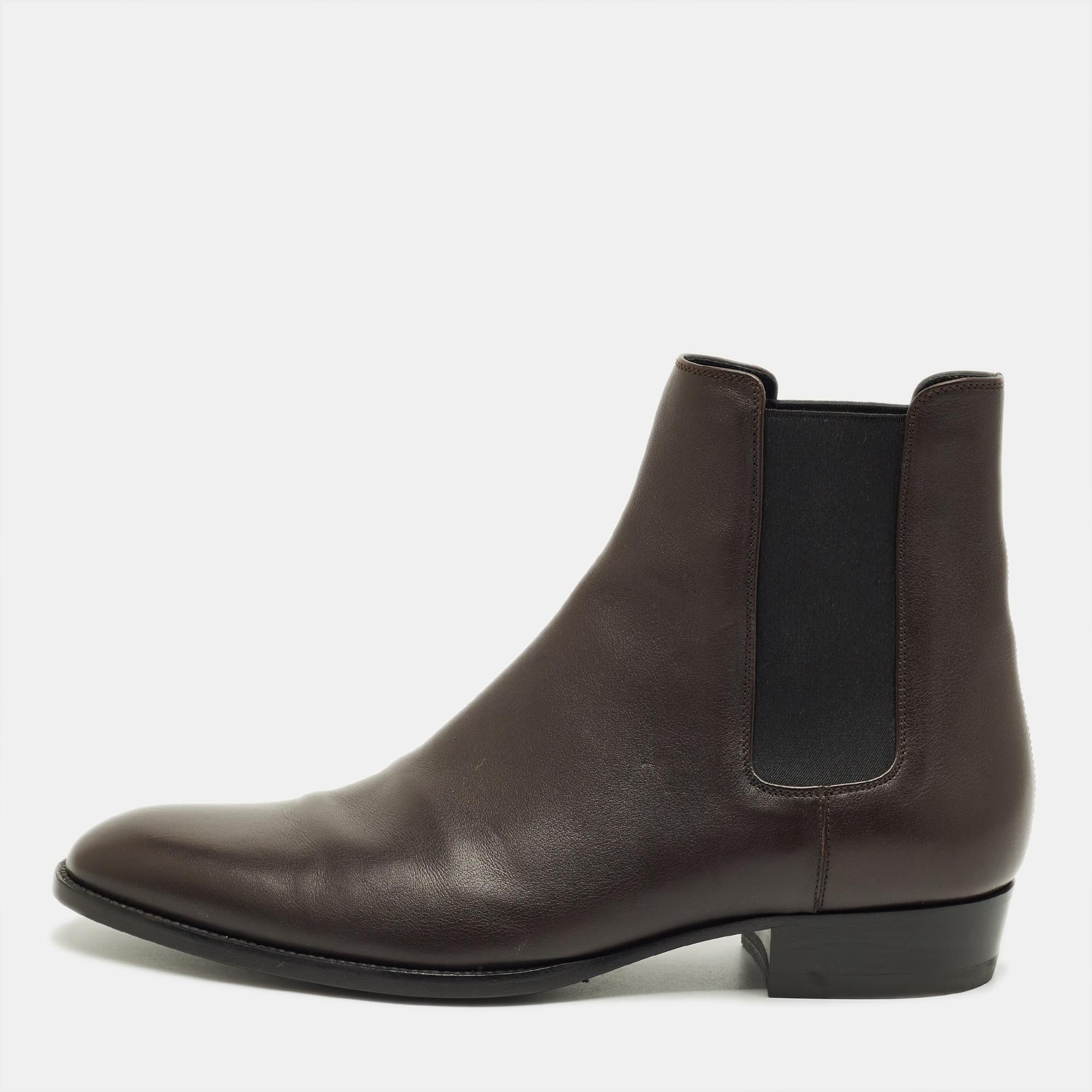 Pre-owned Saint Laurent Brown Leather Wyatt Chelsea Boots Size 42
