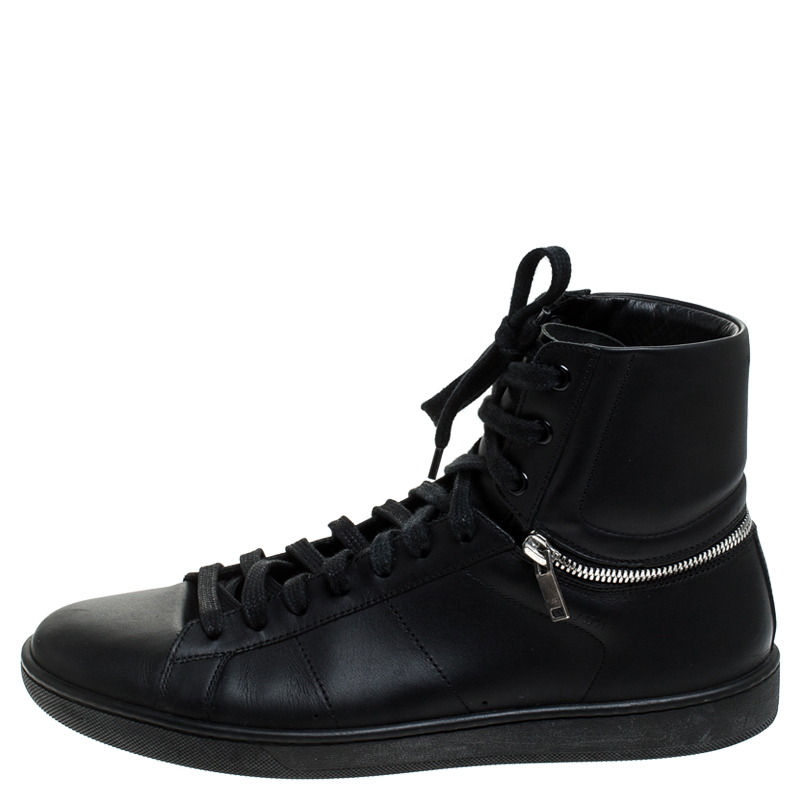 

Saint Laurent Paris Black Leather High Top Sneakers Size
