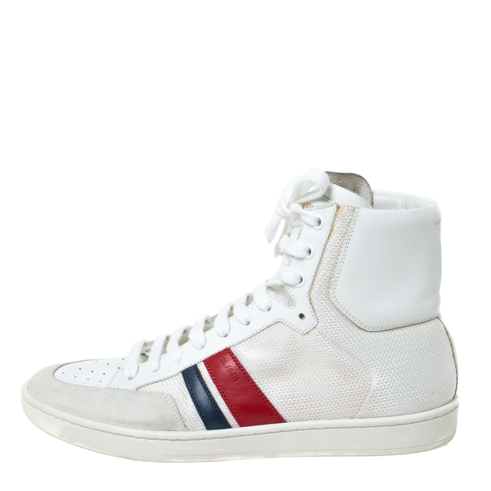 

Saint Laurent Paris Off White/White Canvas And Leather SL/04H High Top Sneakers Size