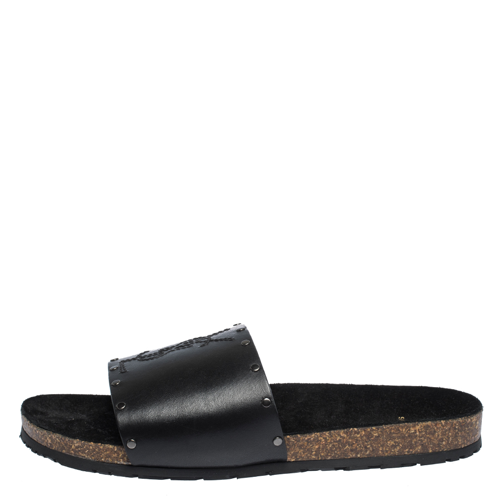 

Saint Laurent Black Leather Jimmy Slide Sandals Size