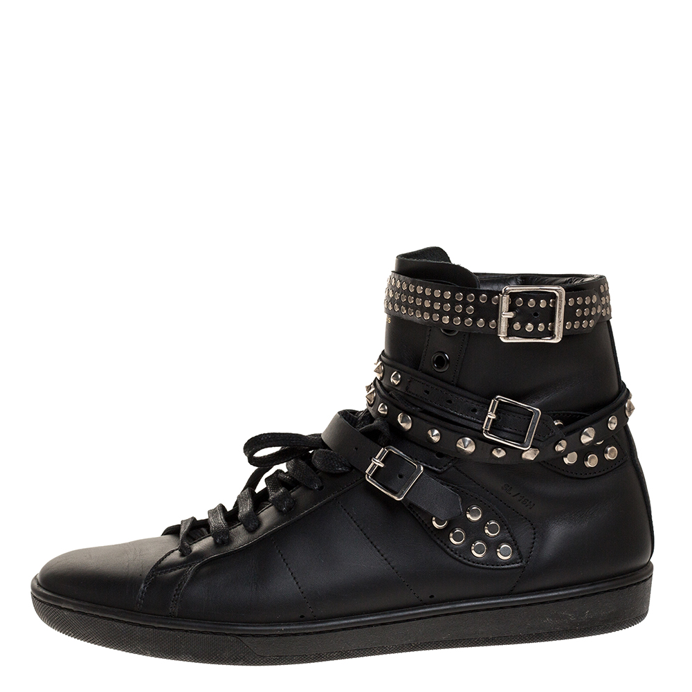 

Saint Laurent Paris Black Leather Studded High Top Sneakers Size