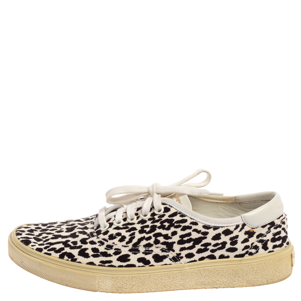 

Saint Laurent White/Black Leopard Print Canvas Venice Low Top Sneakers Size