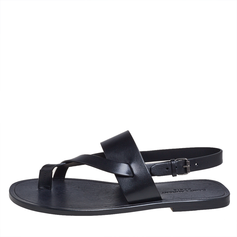 

Saint Laurent Black Leather Culver Flat Sandals Size