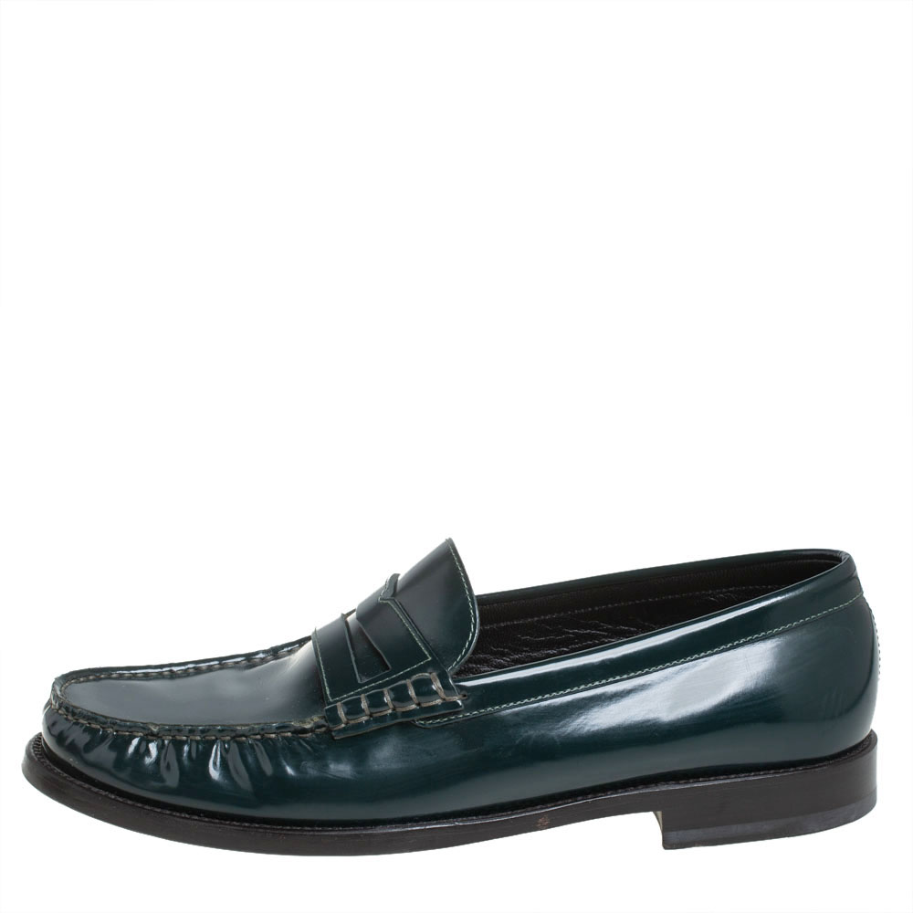 

Saint Laurent Green Leather Penny Slip On Loafers Size