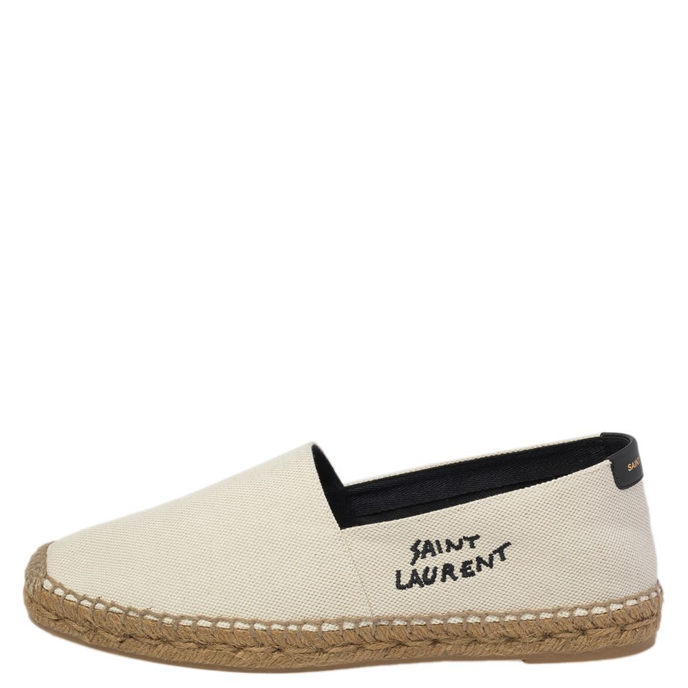 

Saint Laurent Paris Off-White Canvas Embroidered Espadrille Flats Size