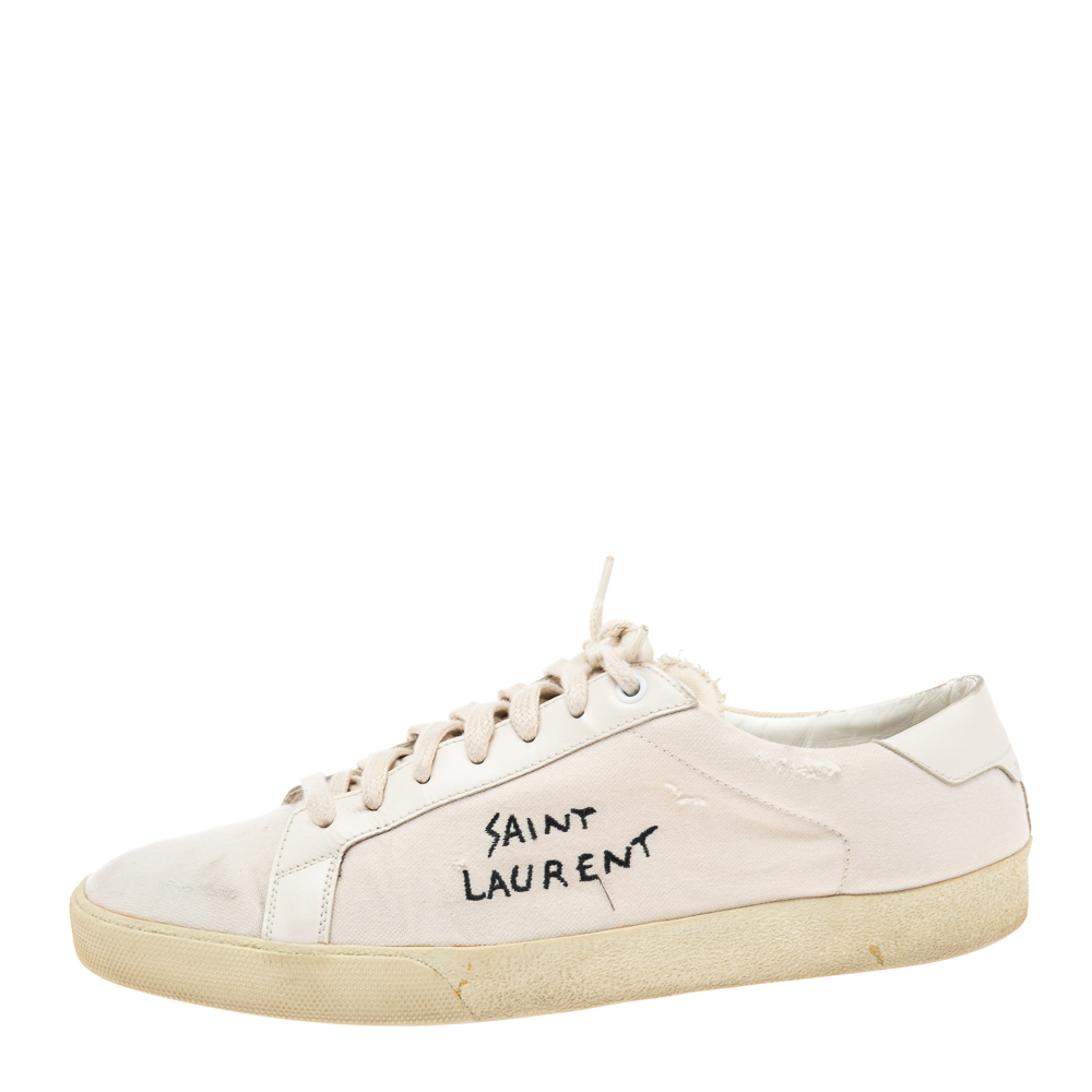 

Saint Laurent White Canvas and Leather Court Classic Low-Top Sneakers Size