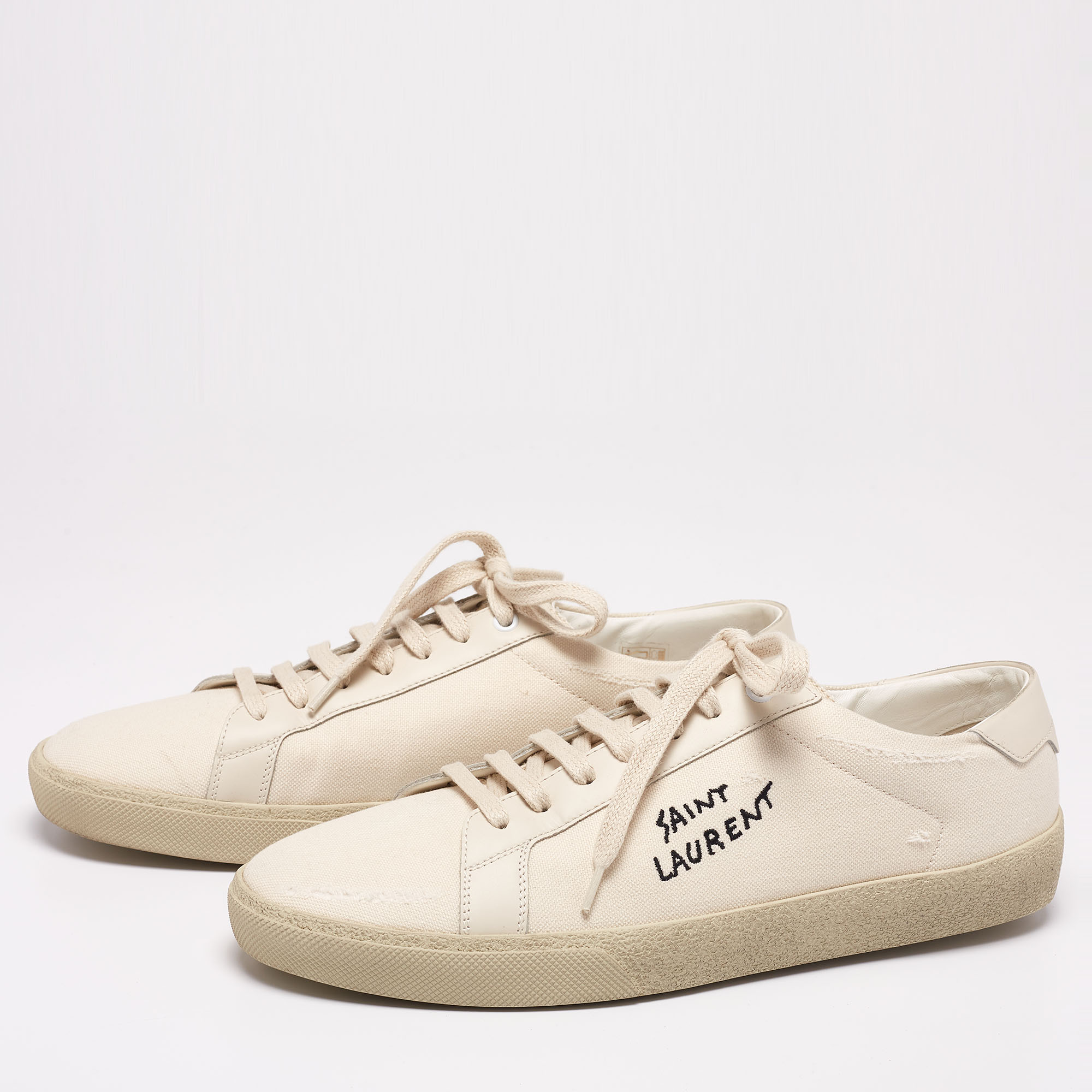 

Saint Laurent White Canvas And Leather Court Classic Low-Top Sneakers Size