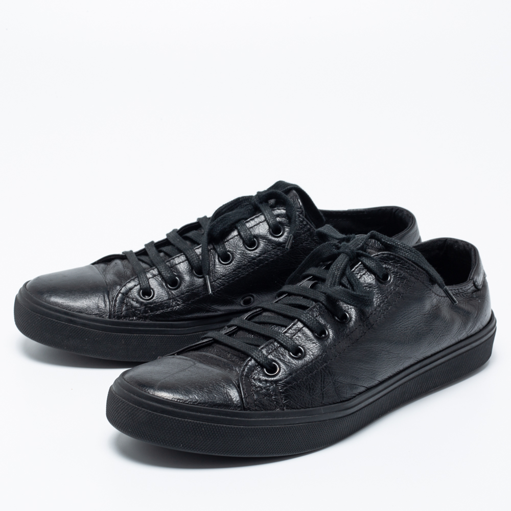 

Saint Laurent Paris Black leather Cap Toe Low Top Sneakers Size