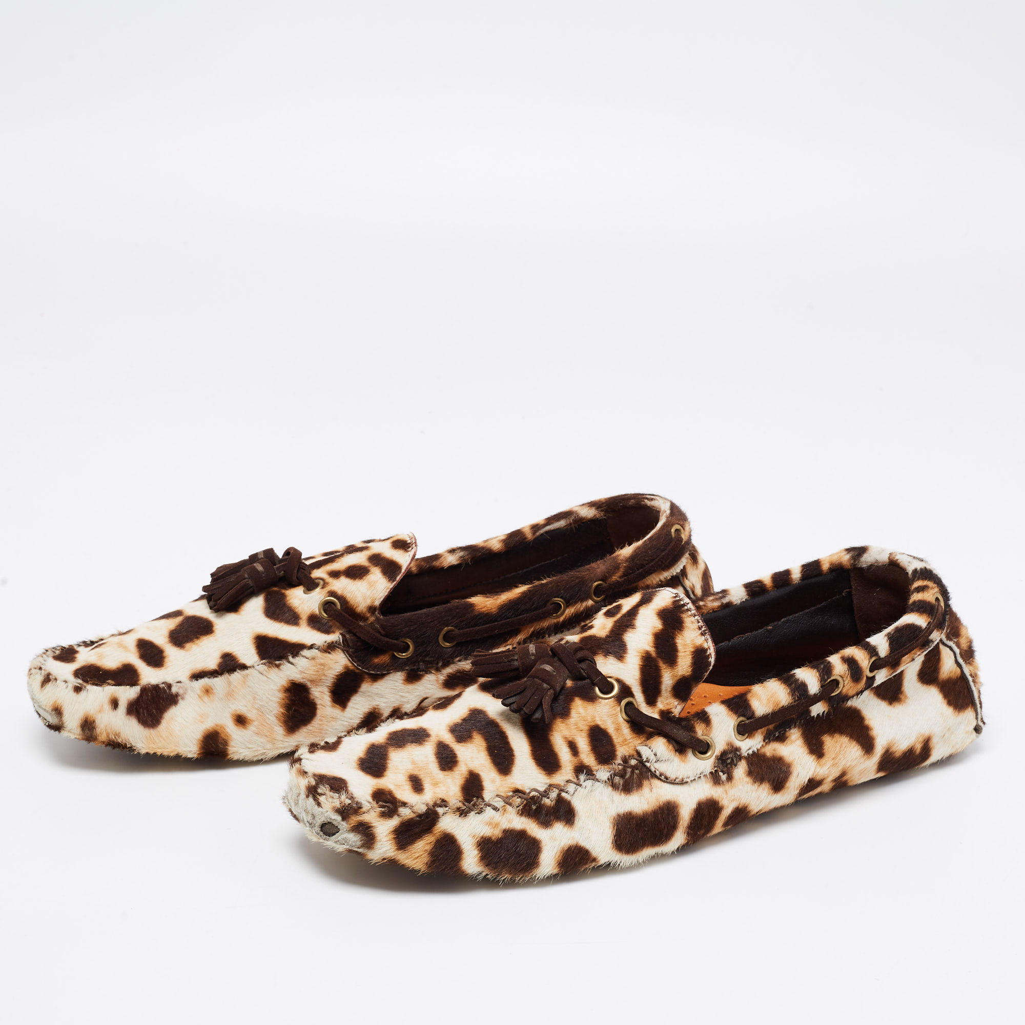 

Saint Laurent Tri-Color Animal Print Calf Hair Tassel Bow Loafers Size, Brown