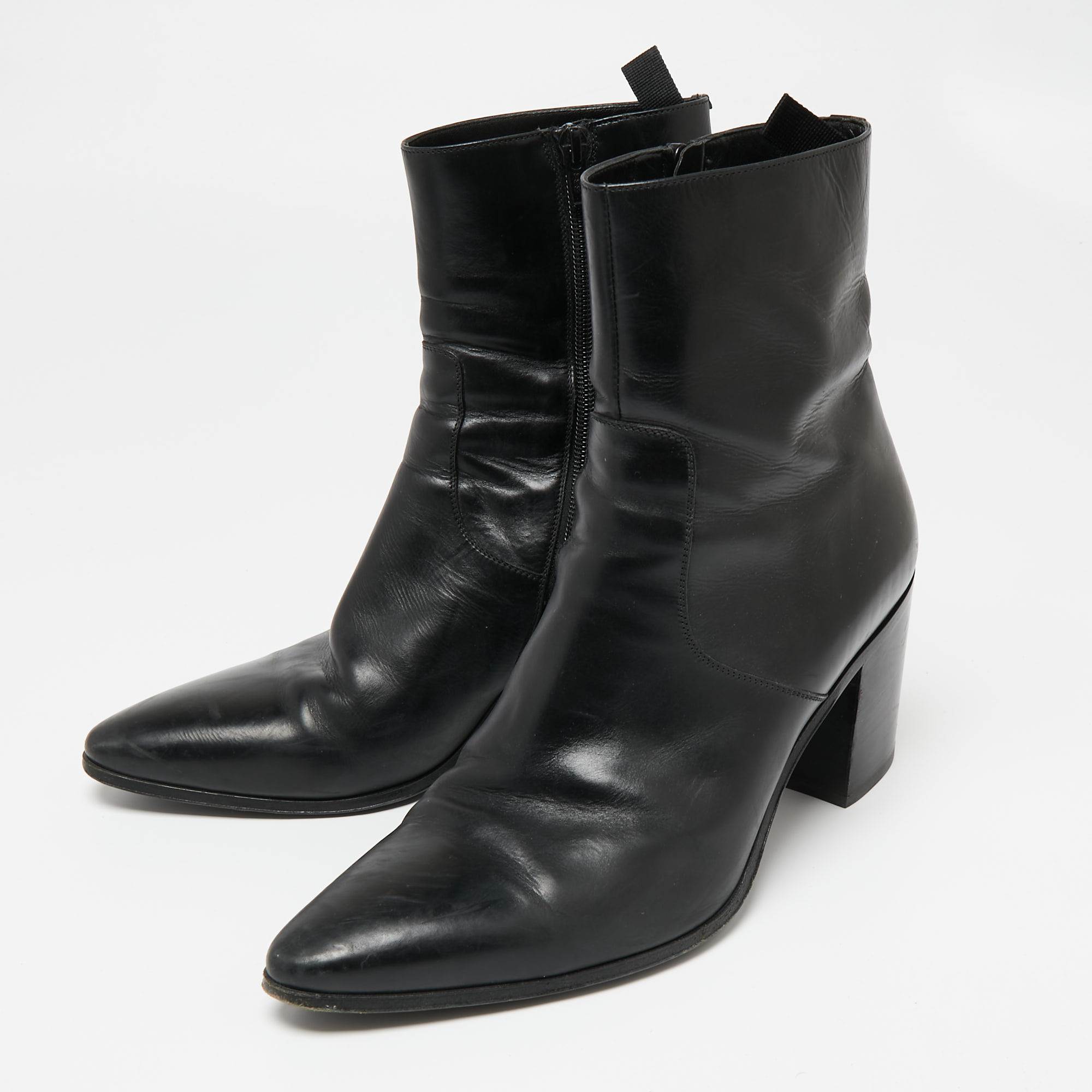 

Saint Laurent Black Leather Cowboy Ankle Boots Size