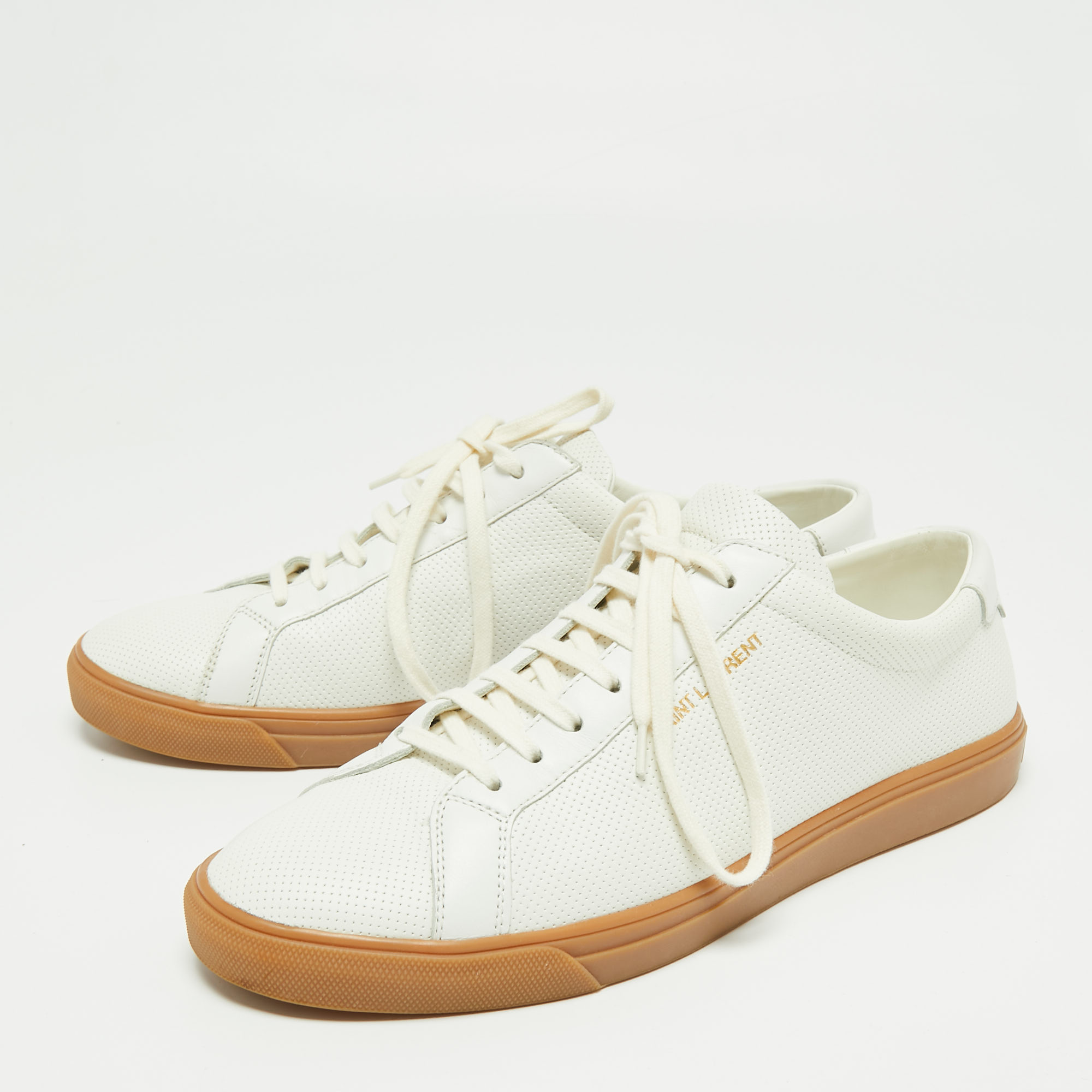 

Saint Laurent White Perforated Leather Court Classic Low-Top Sneakers Size