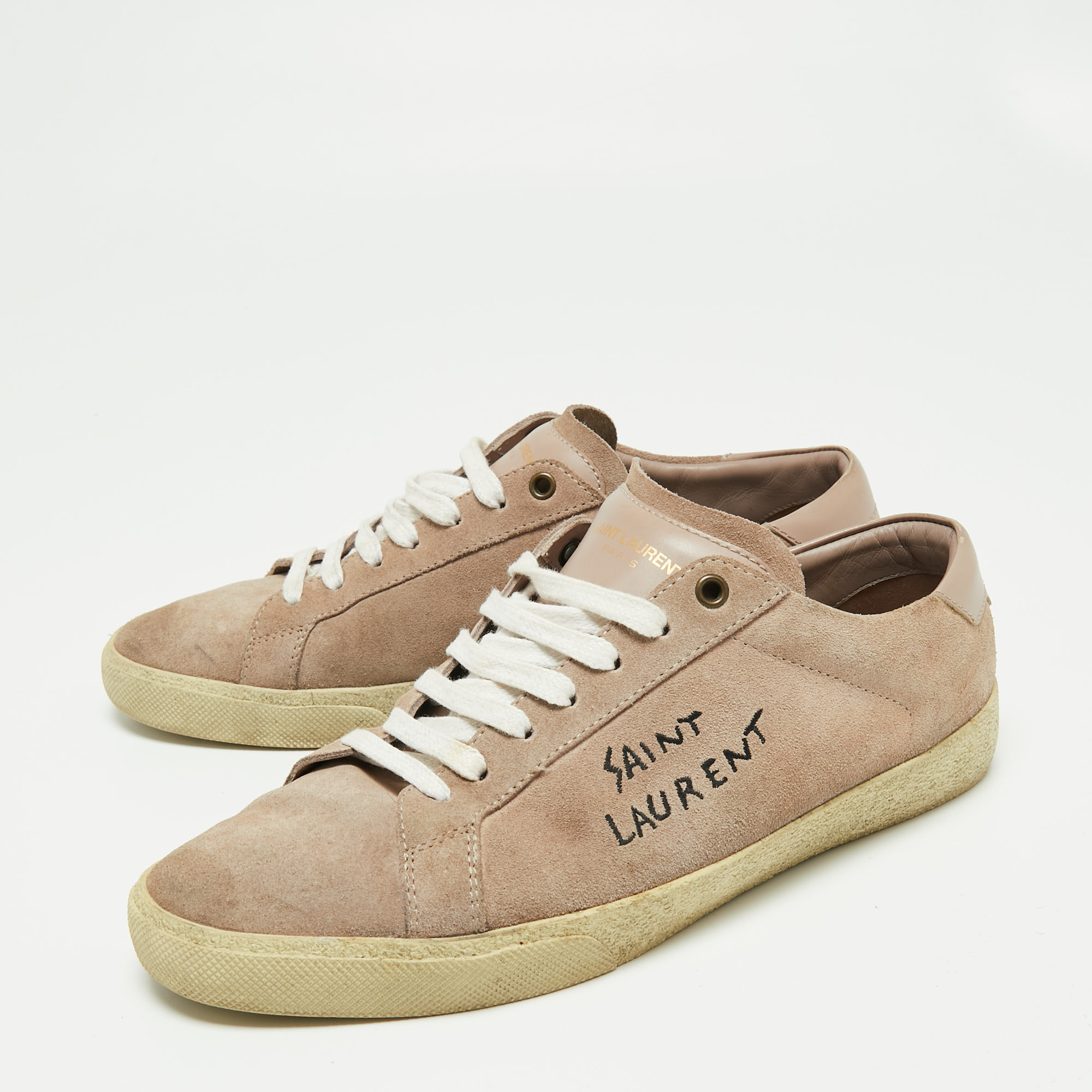 

Saint Laurent Dusty Pink Suede and Leather Logo Court Classic Low-Top Sneakers Size