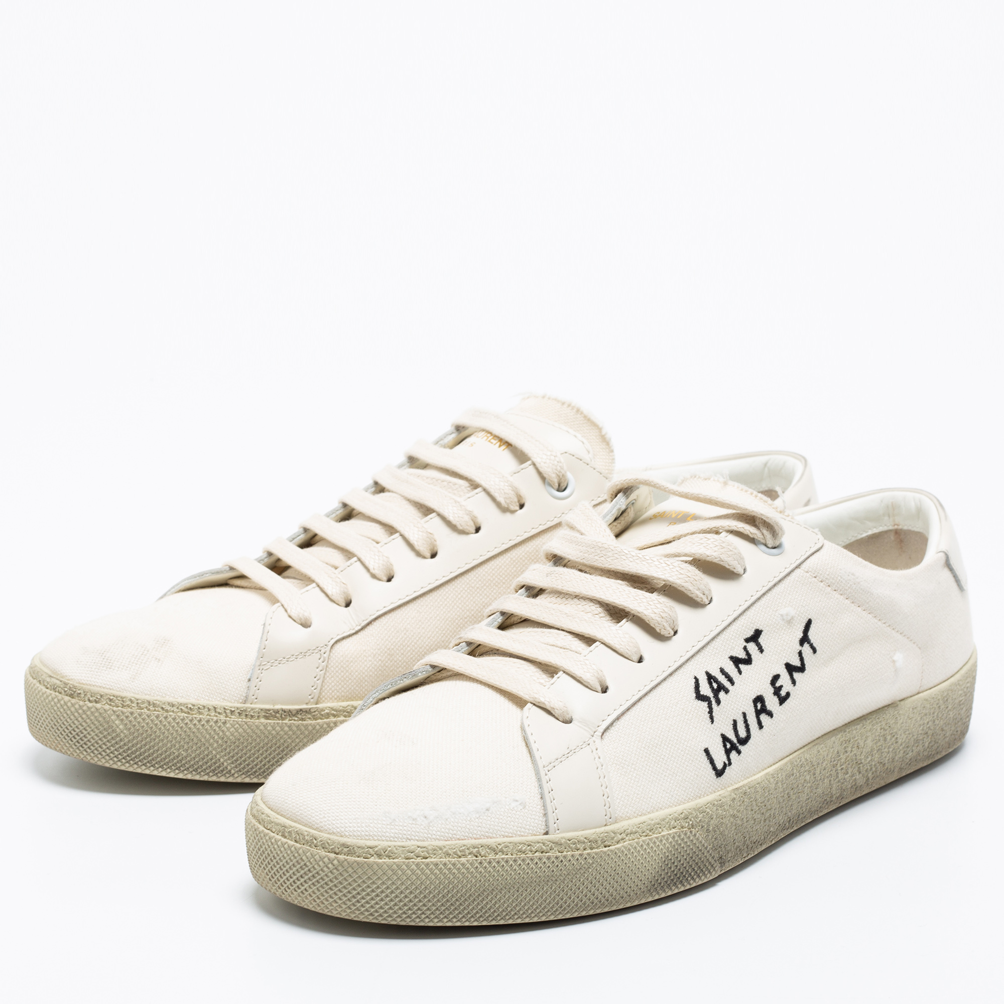 

Saint Laurent Off-White Canvas Logo Court Classic Low-Top Sneakers Size