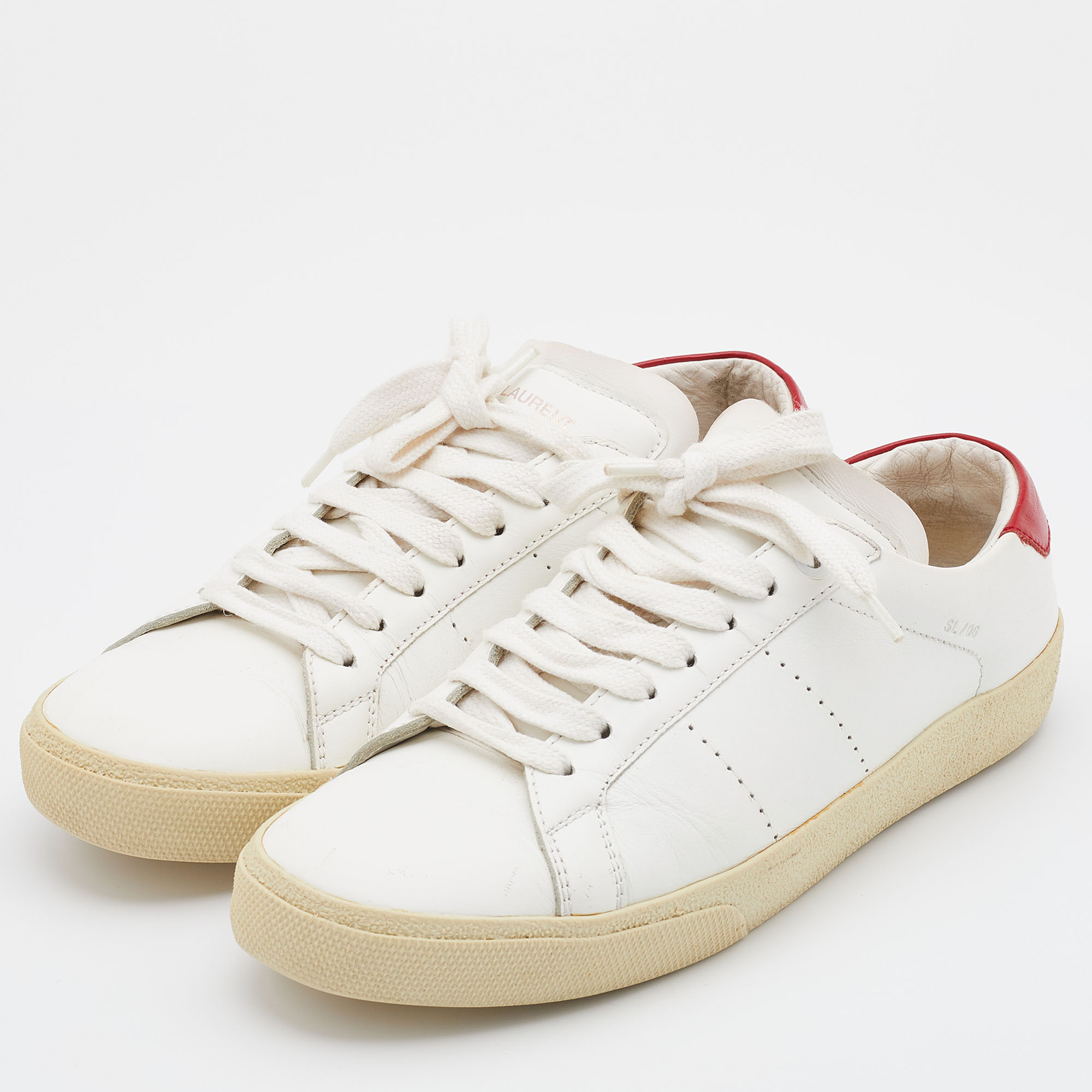 

Saint Laurent White/Red Leather Low Top Sneakers Size