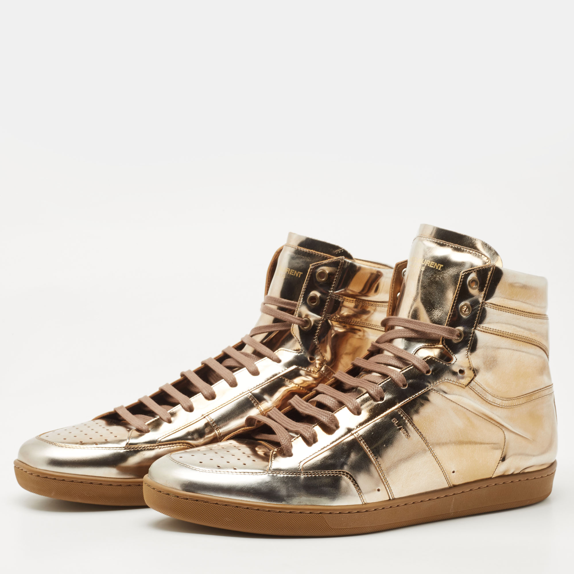 

Saint Laurent Gold Leather High Top Sneaker Size 50