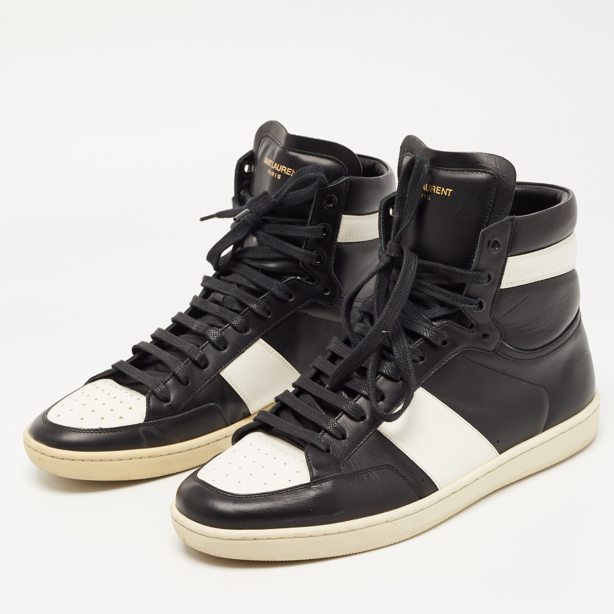 

Saint Laurent Black/White Leather Court Classic High Top Sneakers Size