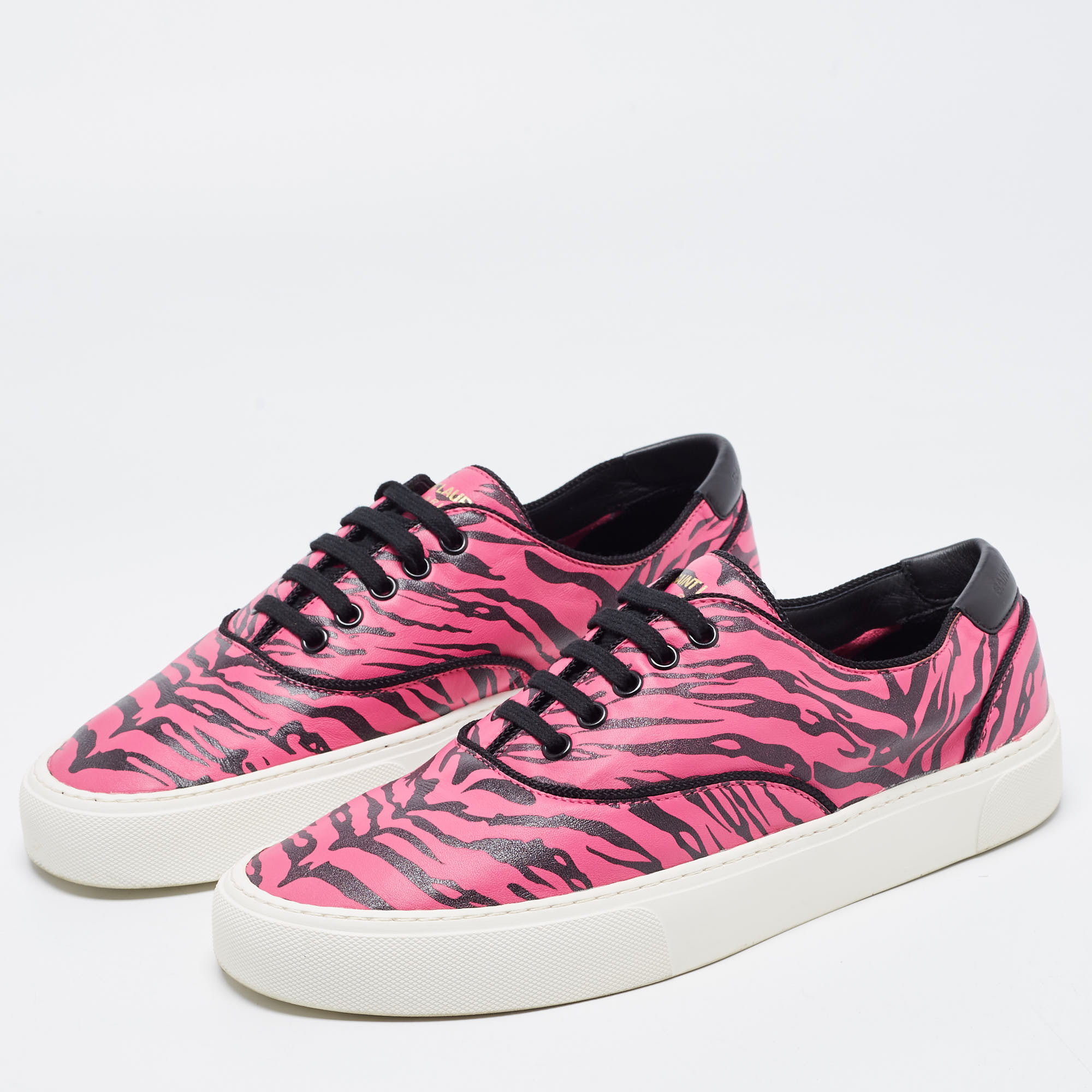 

Saint Laurent Pink/Black Leather Zebra Print Venice Sneakers Size