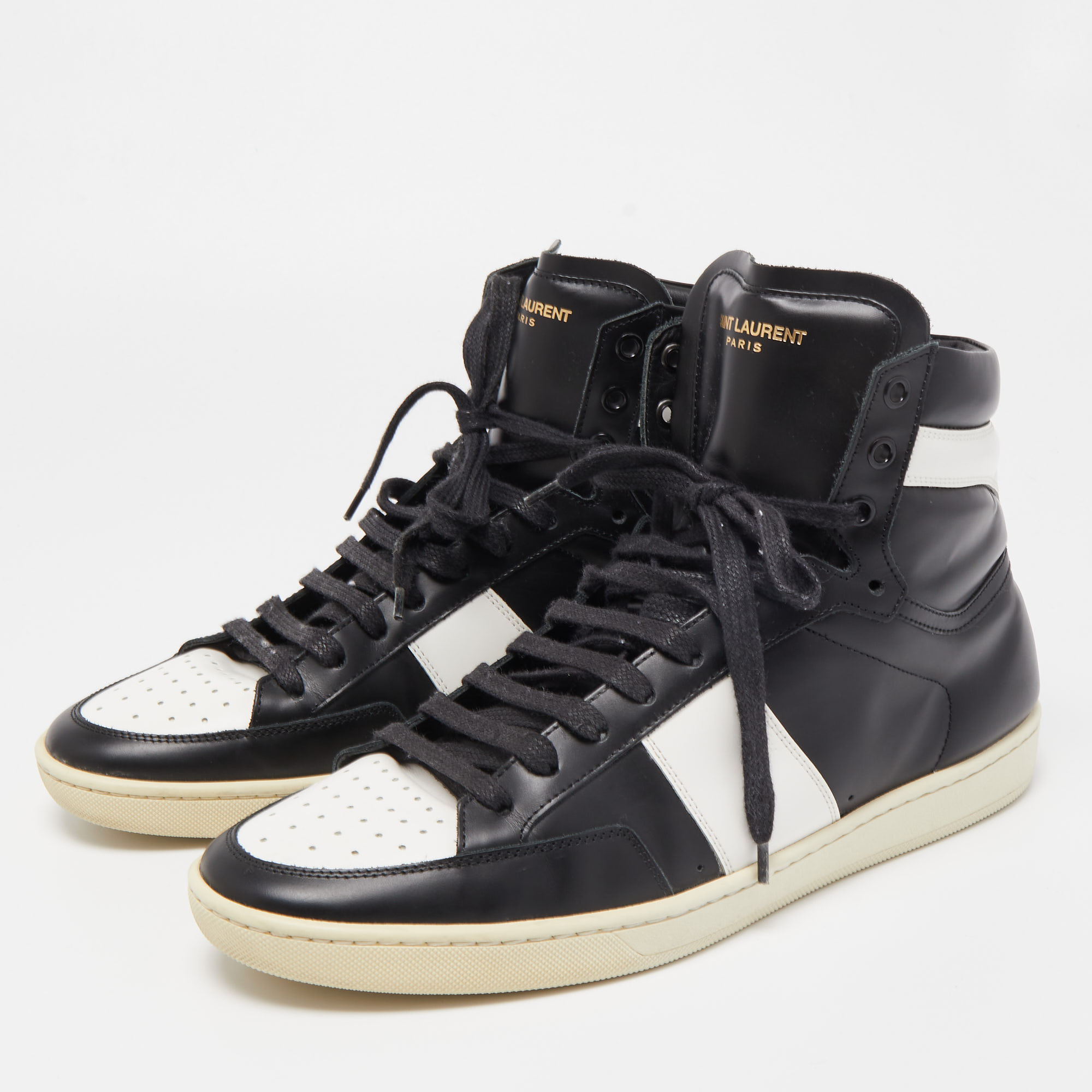 

Saint Laurent Black/White Leather Court Classic High Top Sneakers Size