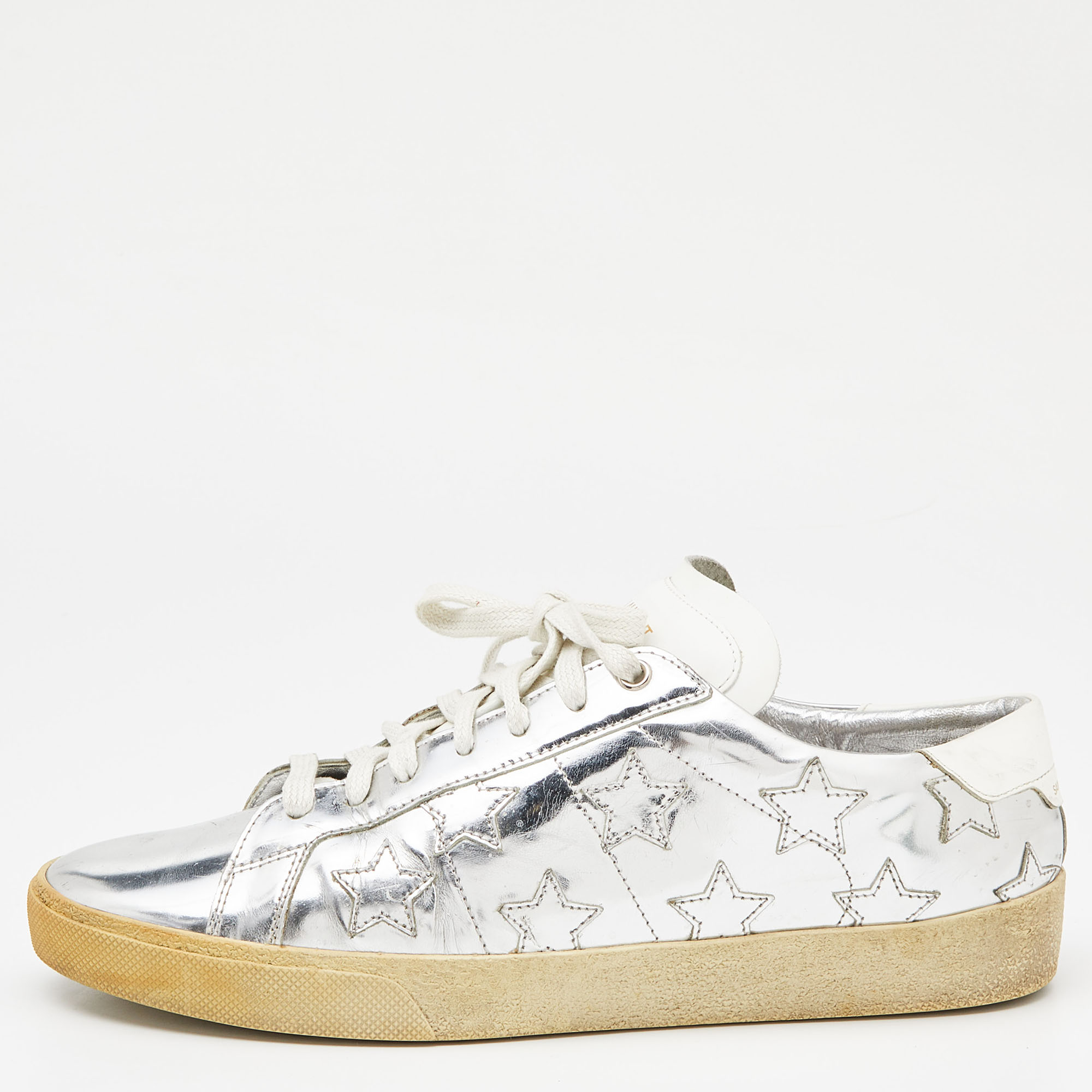 Pre-owned Saint Laurent Silver Leather Low Top Sneakers Size 42