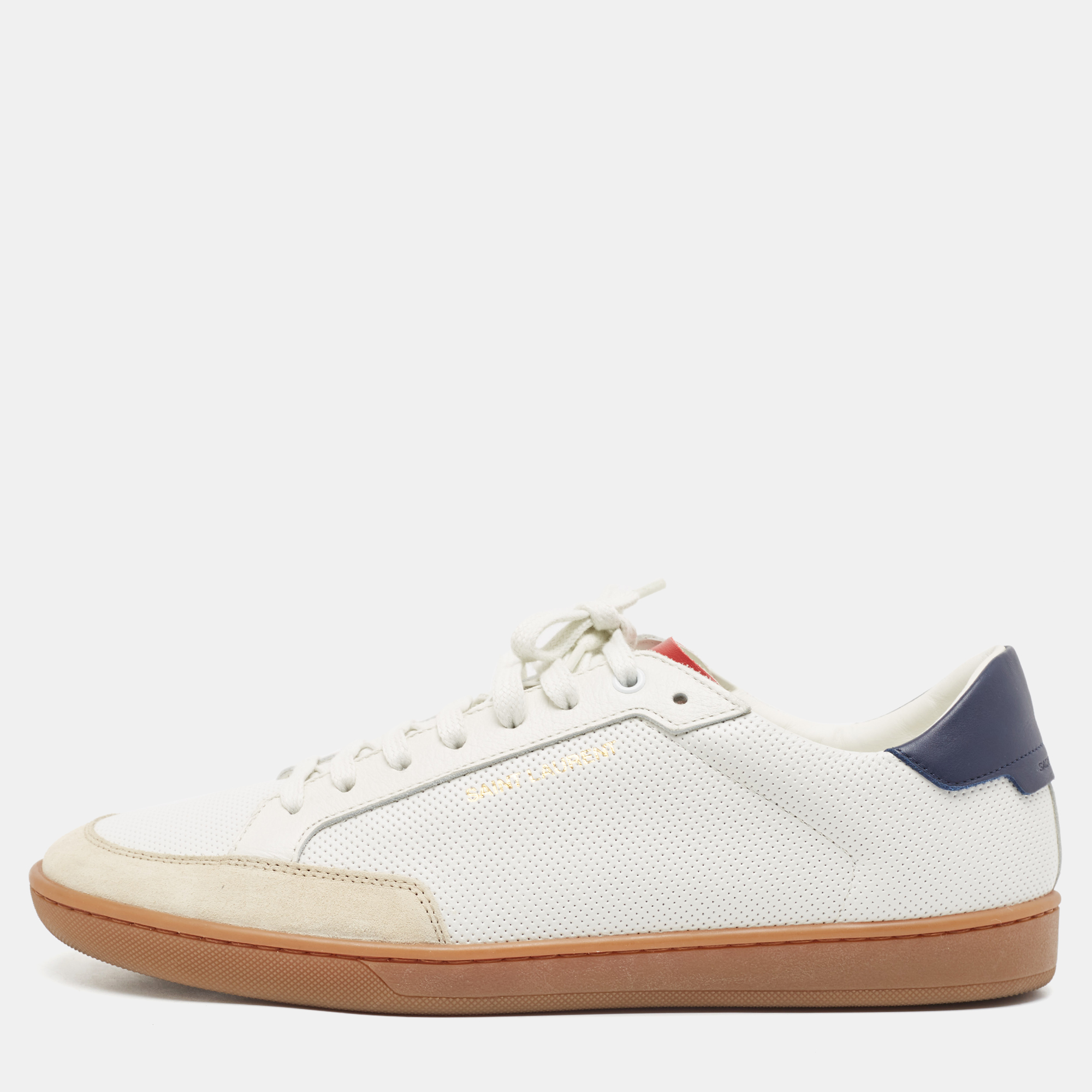 

Saint Laurent Multicolor Perforated Leather and Suede Court Classic SL/10 Sneakers Size