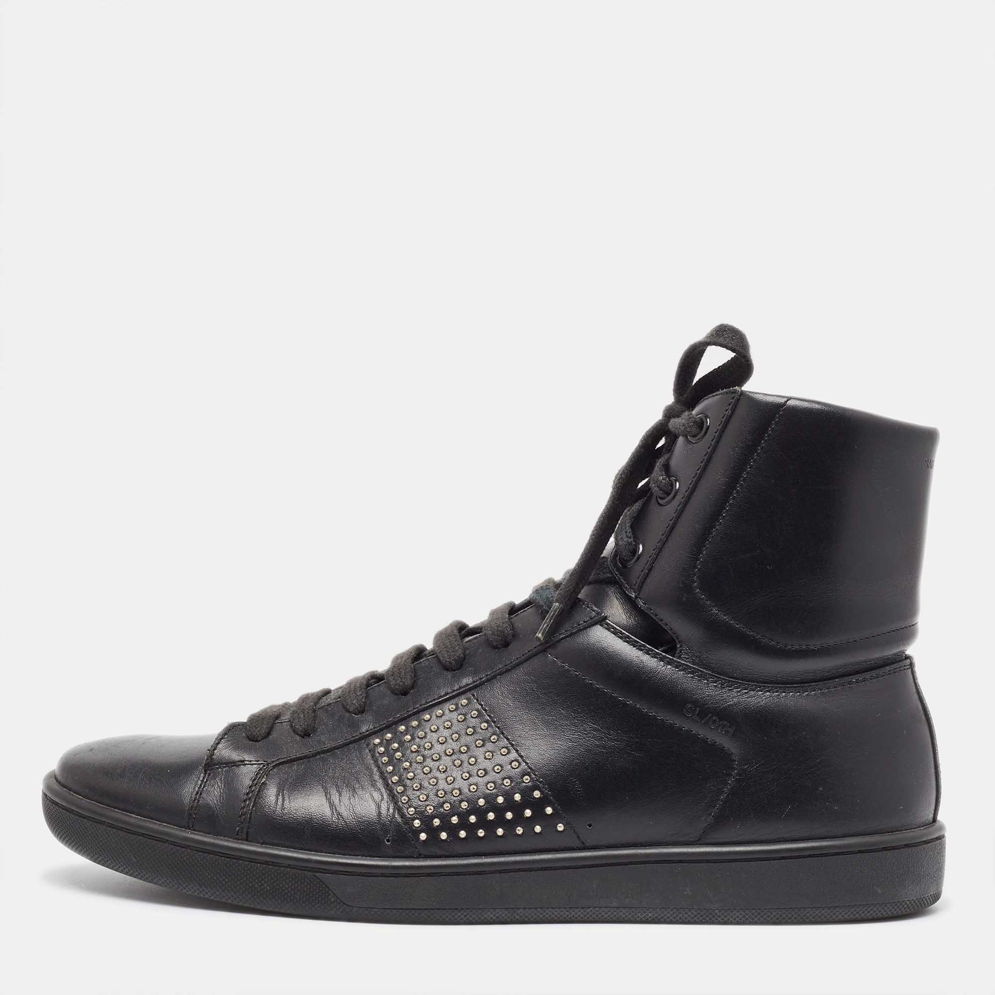 

Yves Saint Laurent Black Leather Studded High Top Sneakers Size