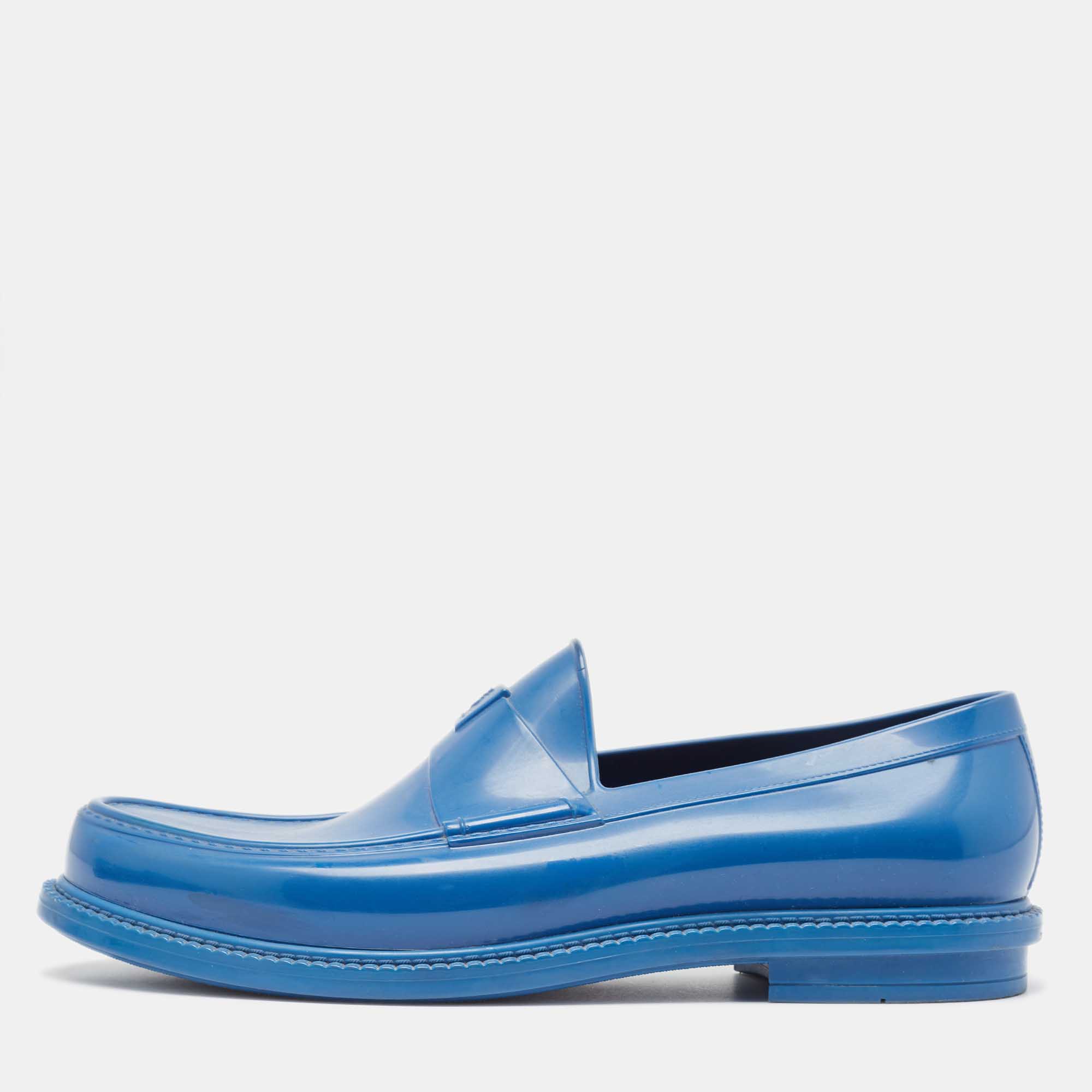 Pre-owned Saint Laurent Blue Rubber Penny Loafer Size 42