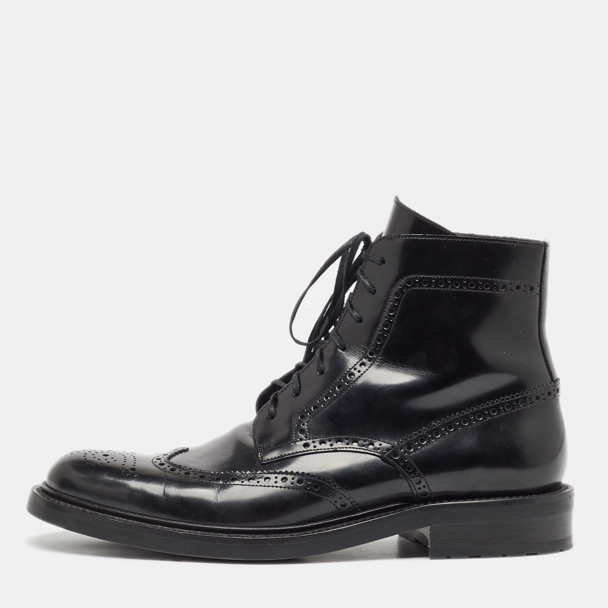 

Saint Laurent Black Brogue Leather Ankle Boots Size