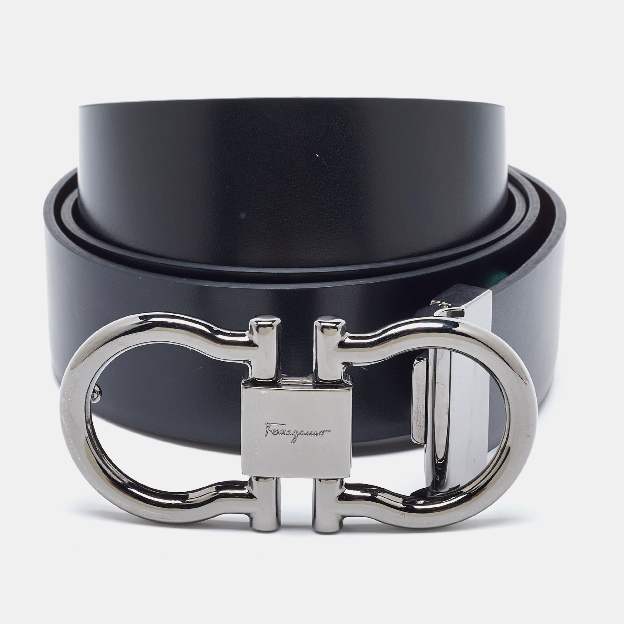 

Salvatore Ferragamo Black/Brown Leather Cut to Size Reversible Gancini Belt