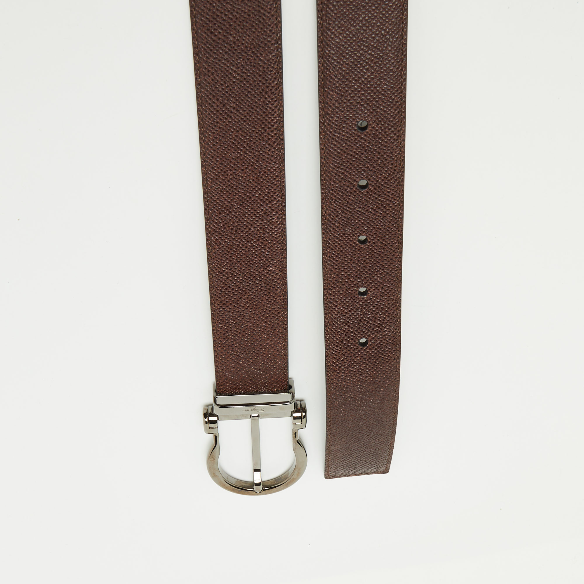 Salvatore Ferragamo Brown/Black Leather Cut to Size Reversible Gancini Buckle Belt 