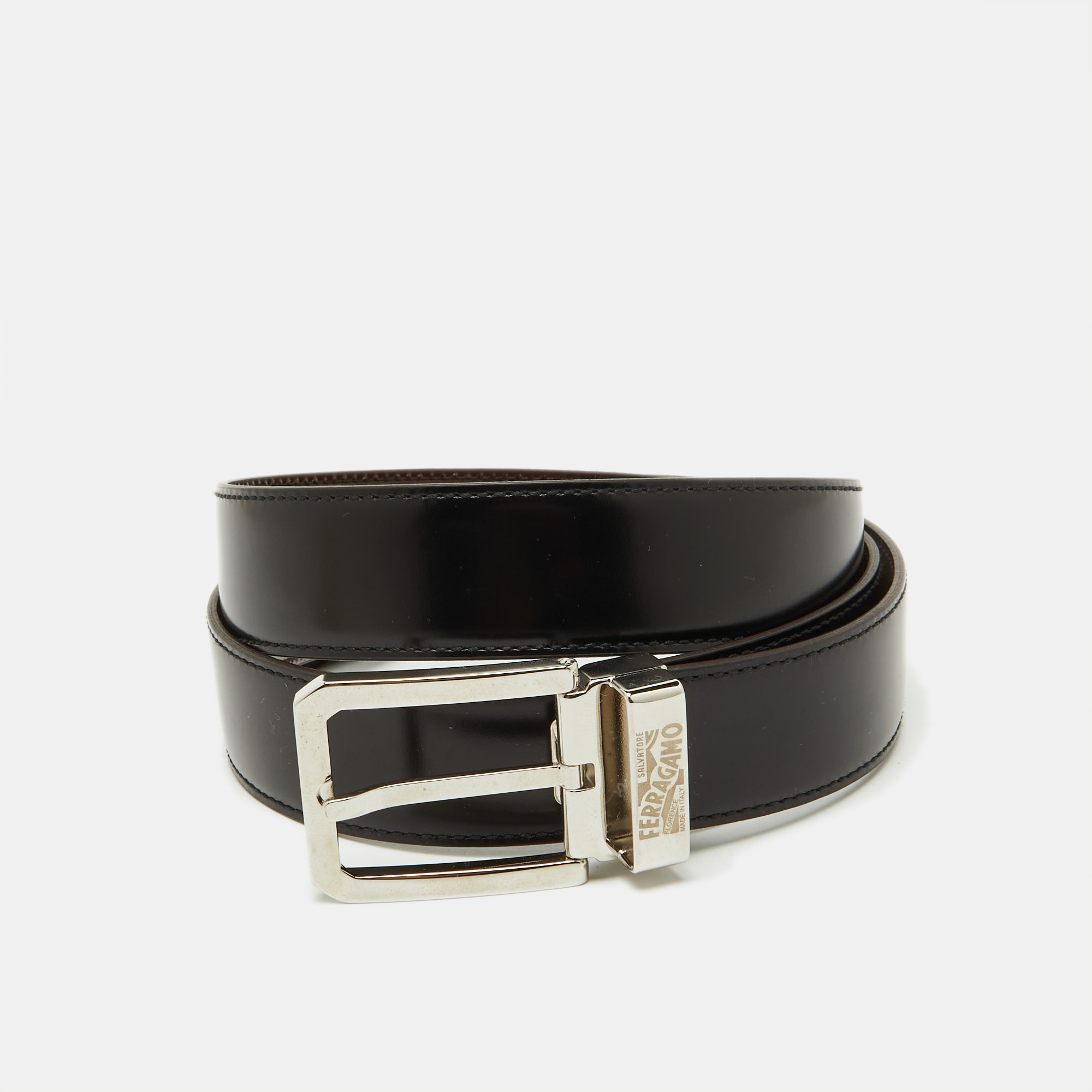 

Salvatore Ferragamo Black/Brown Leather Cut to Size Reversible Buckle Belt