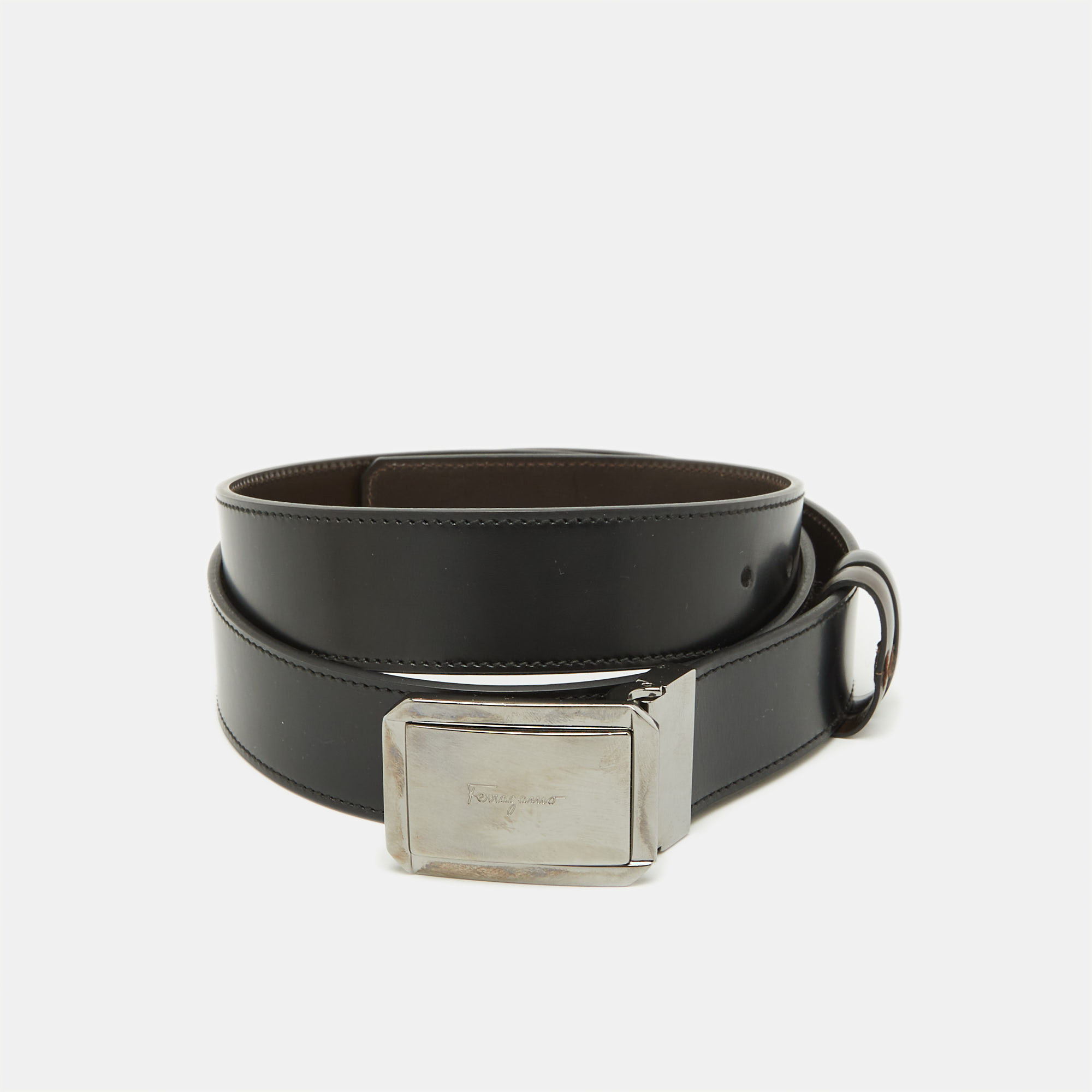 

Salvatore Ferragamo Black/Brown Leather Cut to Size Buckle Belt