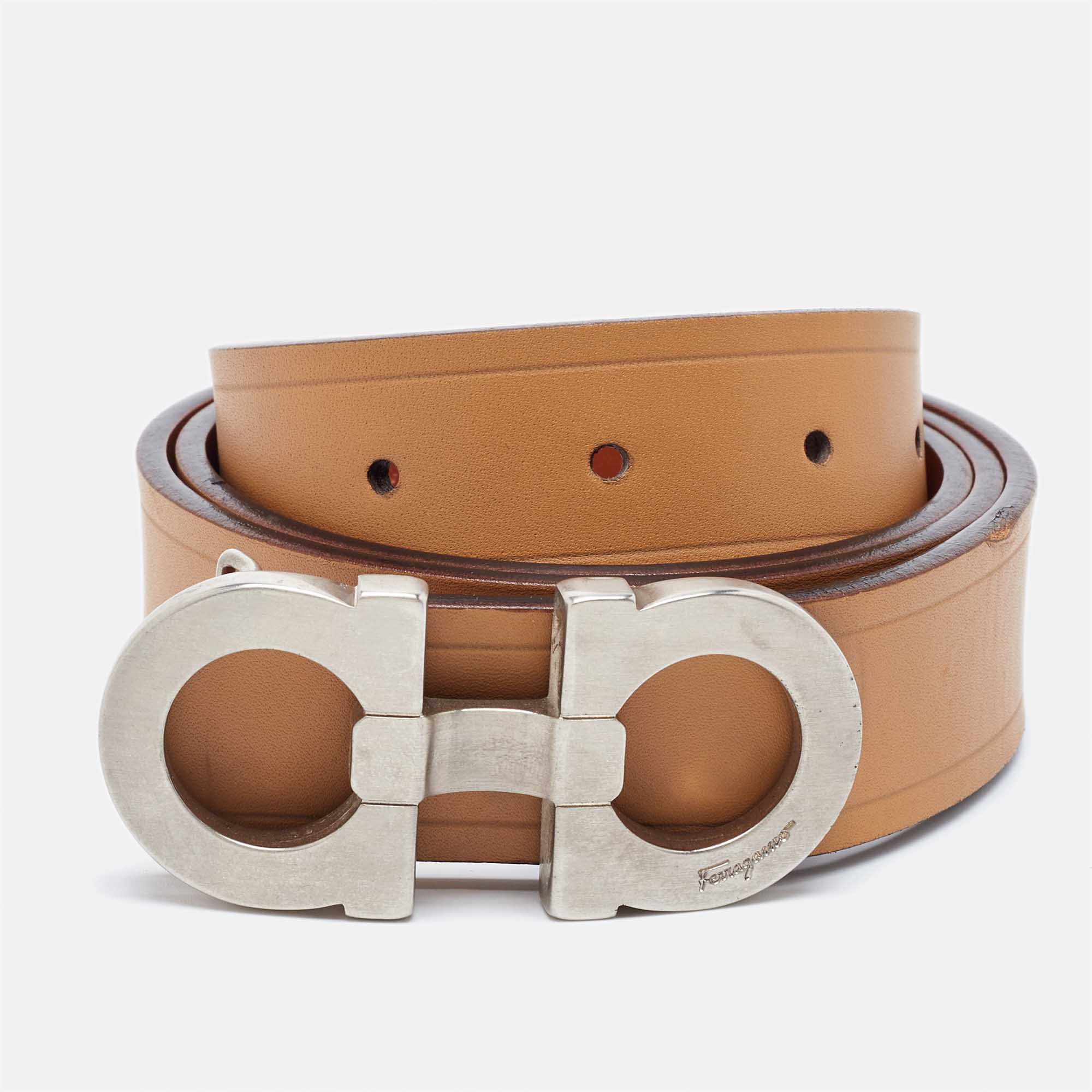 

Salvatore Ferragamo Tan/Brown Leather Gancini Reversible Belt