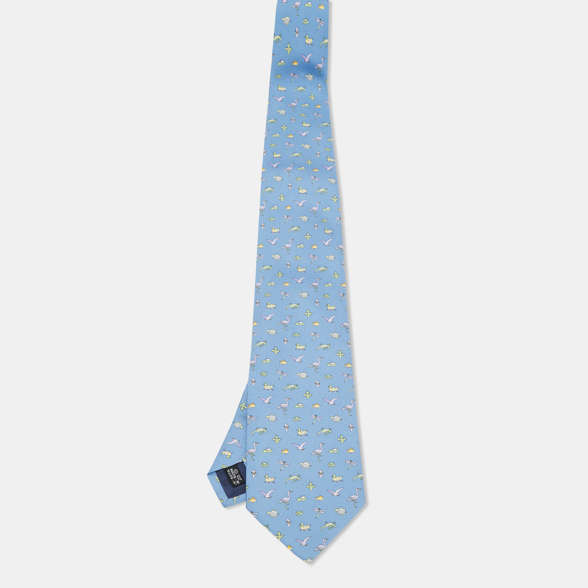 

Salvatore Ferragamo Blue Pond Print Silk Tie