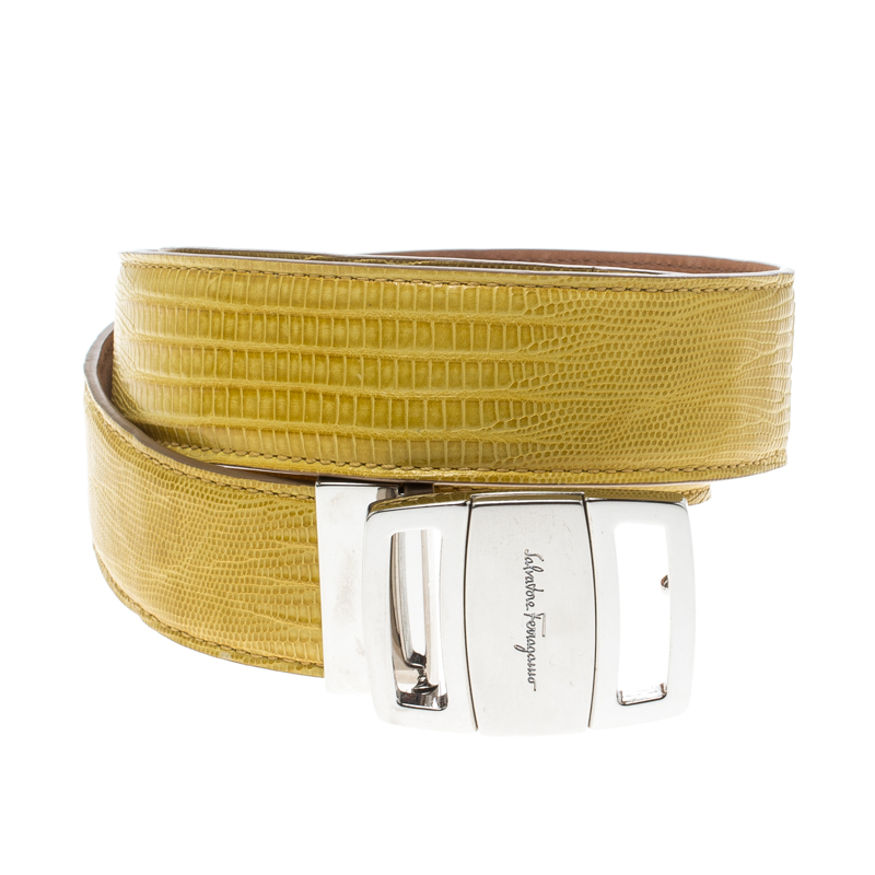 

Salvatore Ferragamo Yellow Lizard Adjustable Buckle Belt