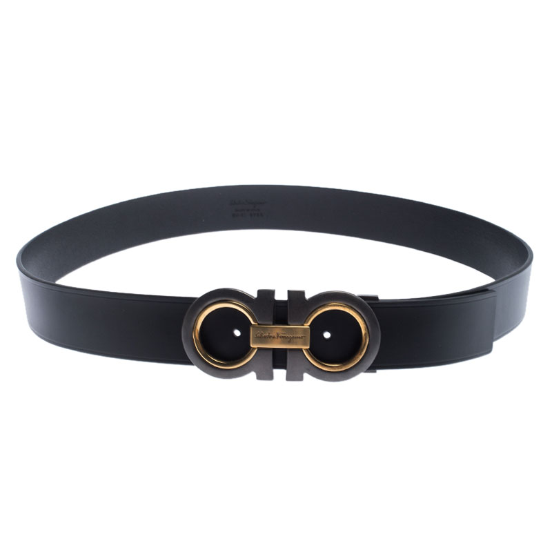 Pre Owned Salvatore Ferragamo Black Leather Gancini Belt 115cm