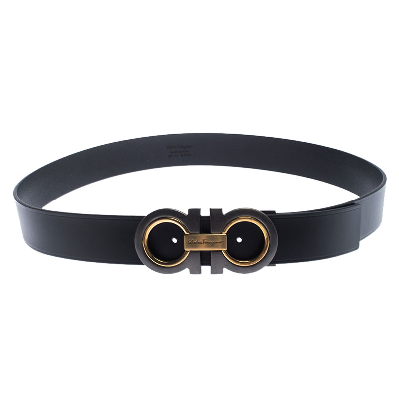 Pre Owned Salvatore Ferragamo Black Leather Gancini Belt 115cm
