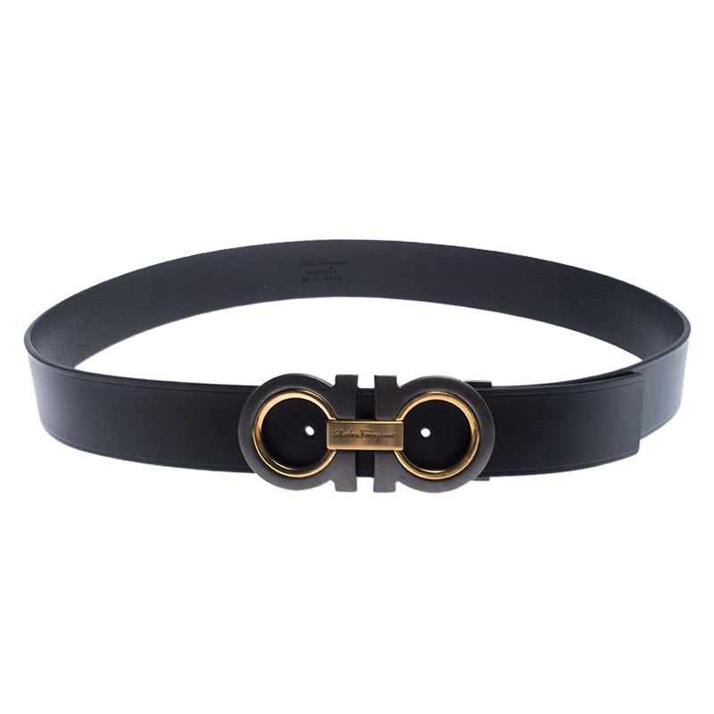 Pre Owned Salvatore Ferragamo Black Leather Gancini Belt 105 cm